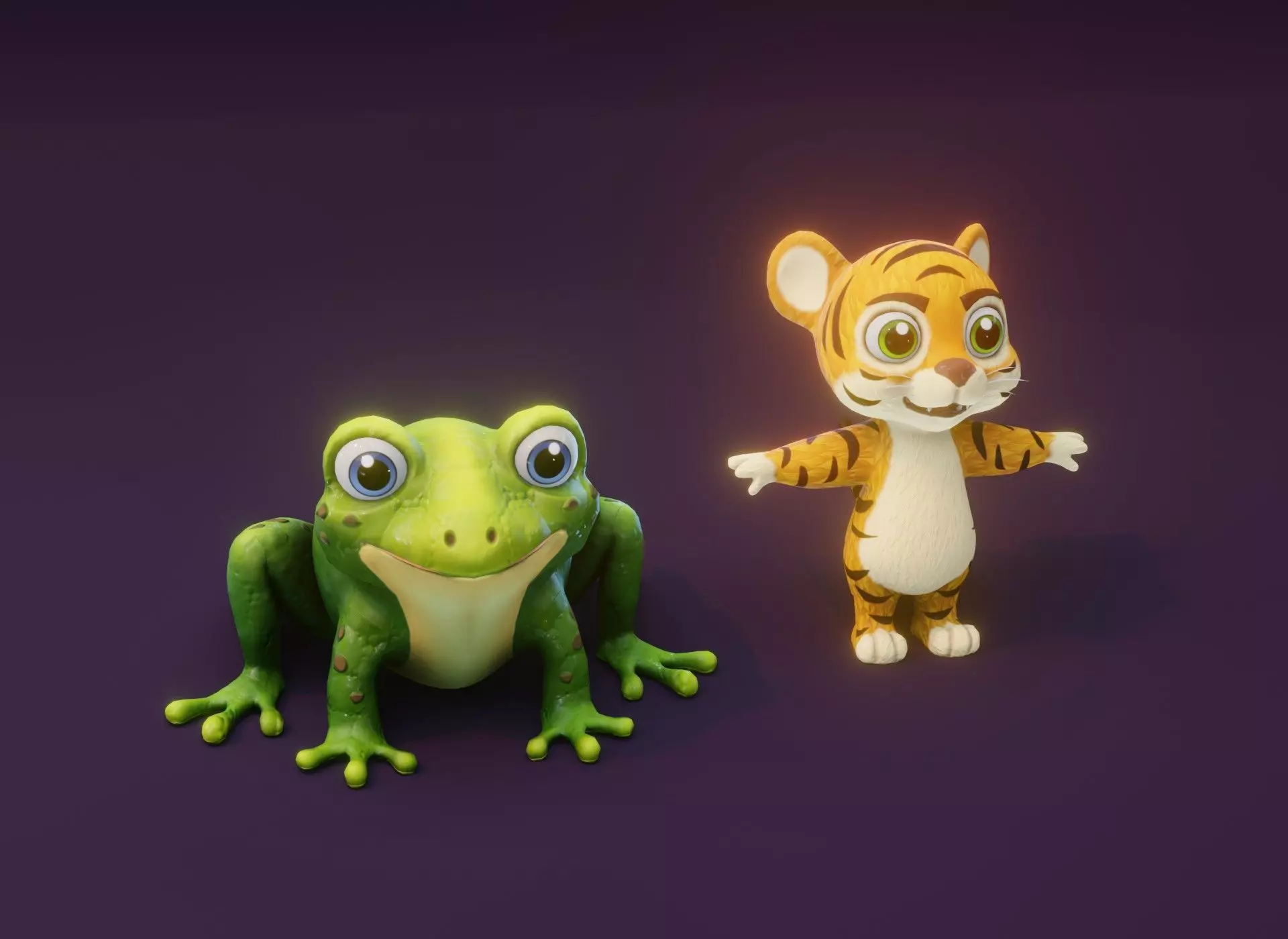 Cartoon Animated Frog and Tiger 3D Model Collection Low-poly 3D model_0