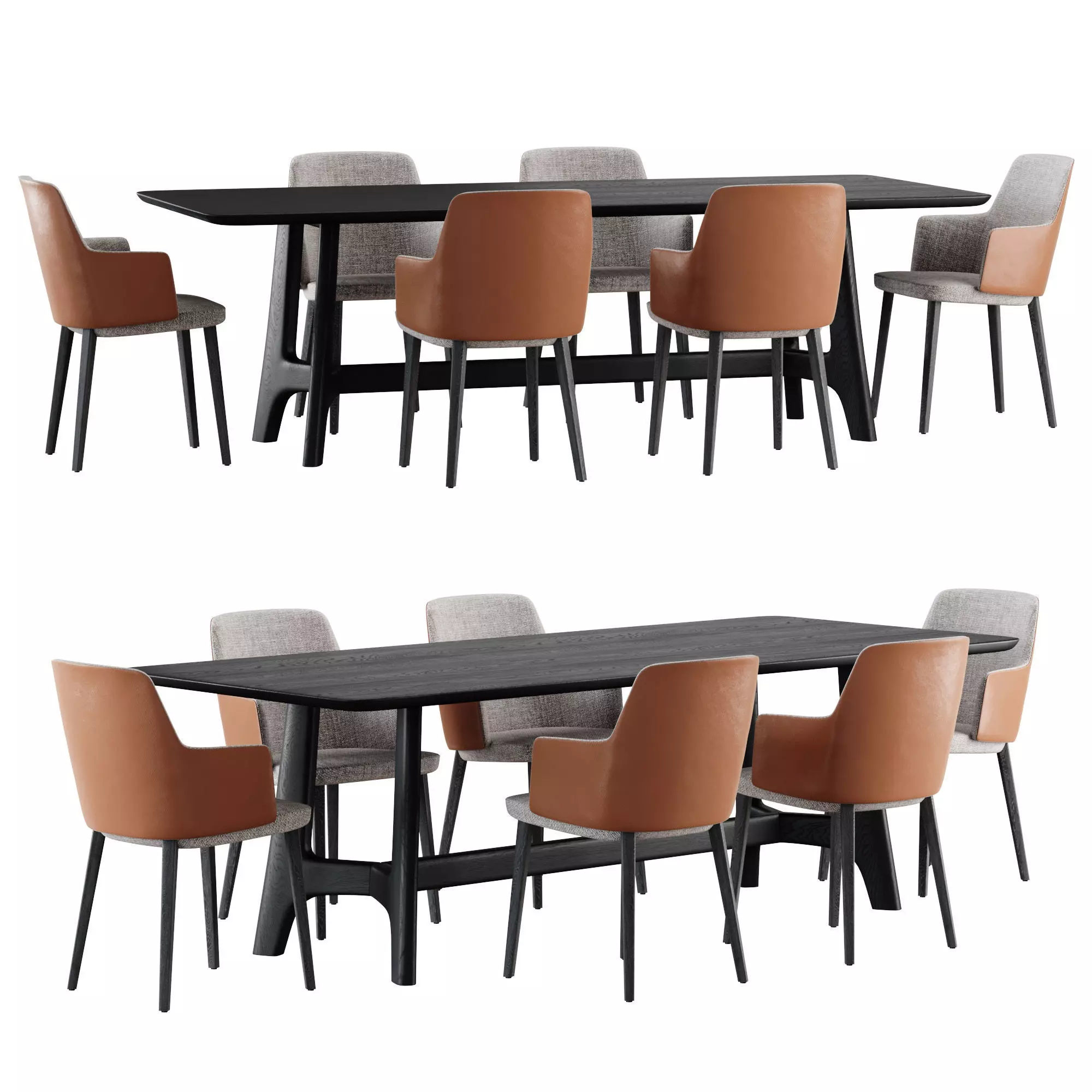 West Elm Tanner 96 inch Dining Table set 3D model_0
