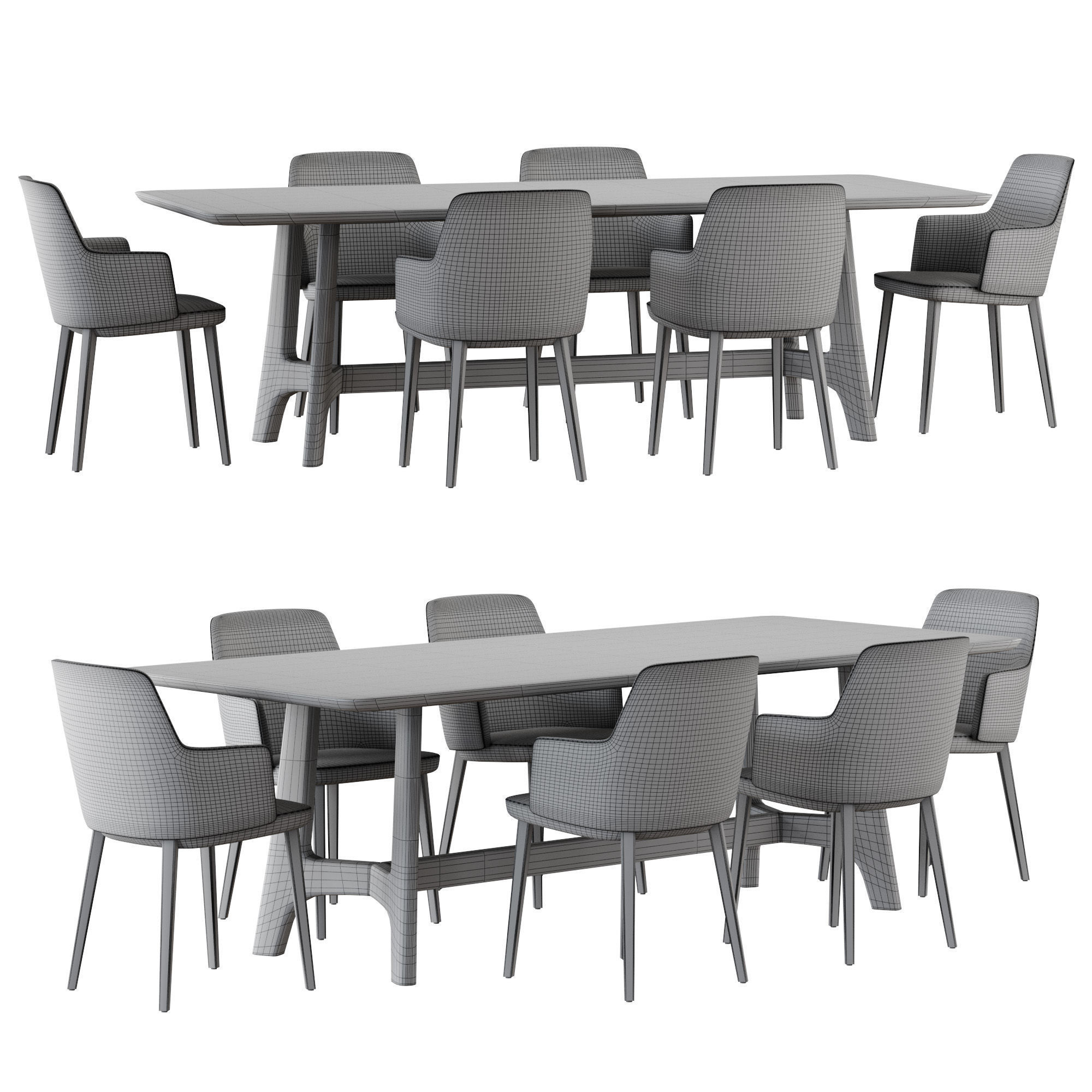 West Elm Tanner 96 inch Dining Table set 3D model_5
