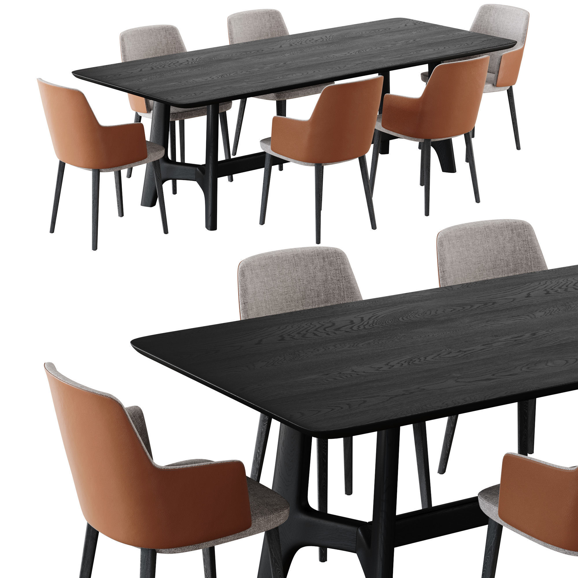 West Elm Tanner 96 inch Dining Table set 3D model_1