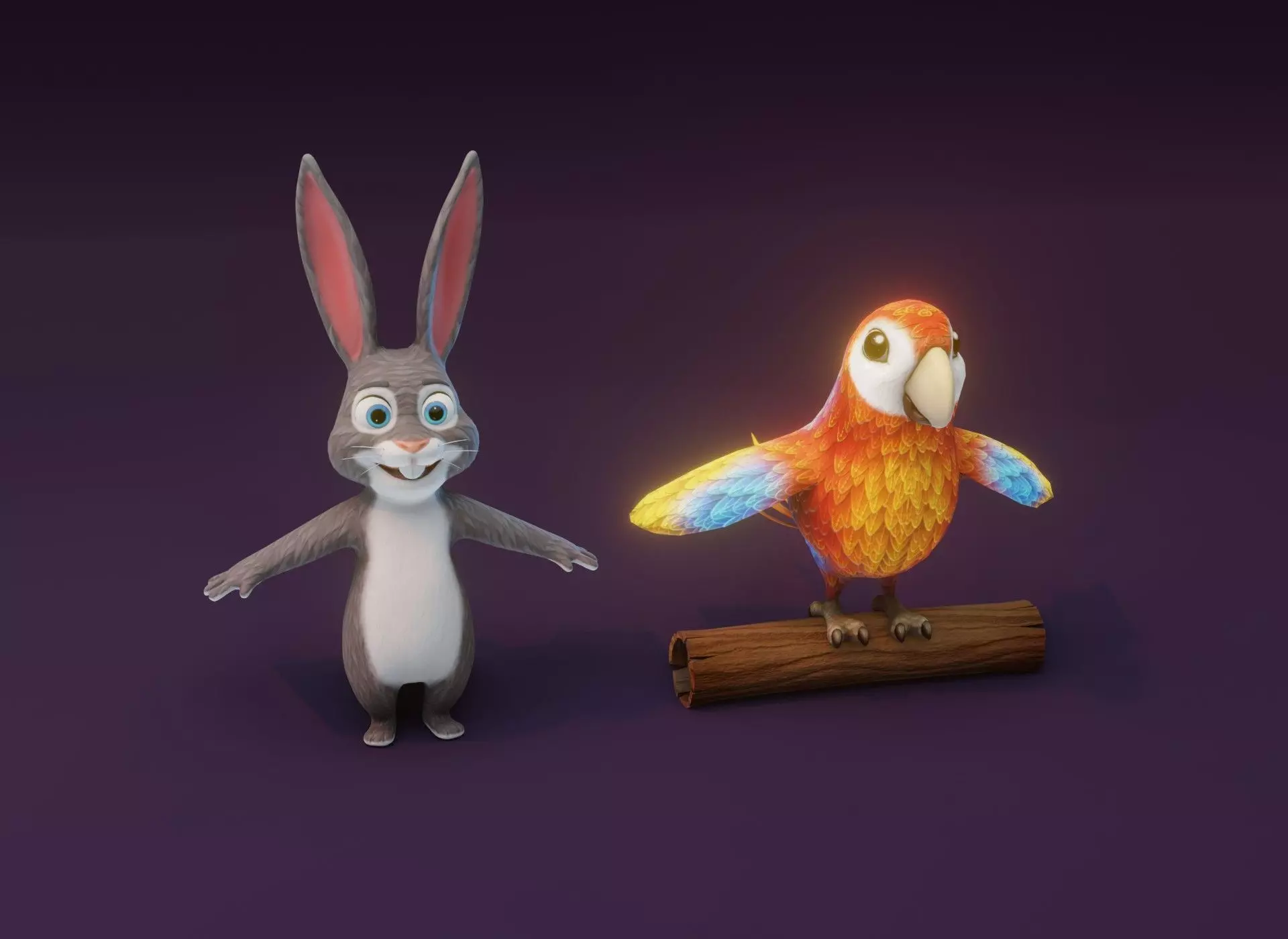 Cartoon Animated Ara Parrot and Rabbit 3D Model Collection Low-poly 3D model_0