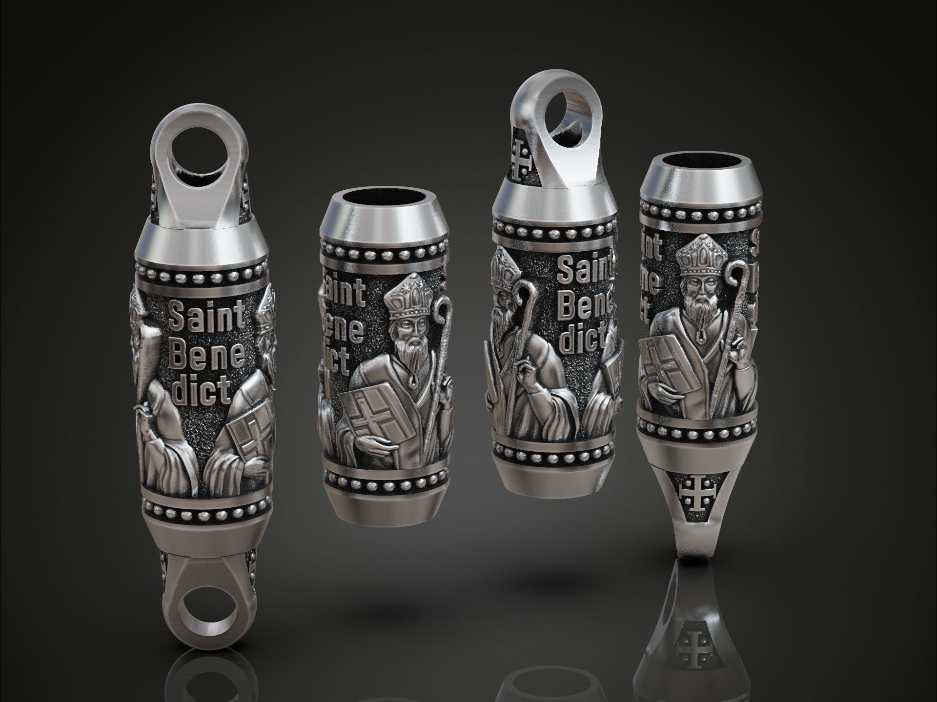 Charm bead spacer rope Saint Benedict 3D print model_4