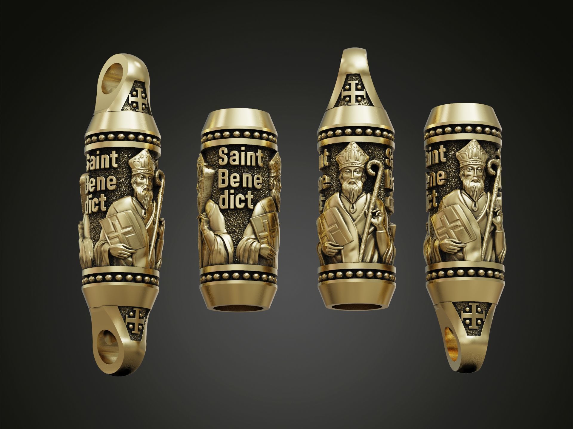 Charm bead spacer rope Saint Benedict 3D print model_3