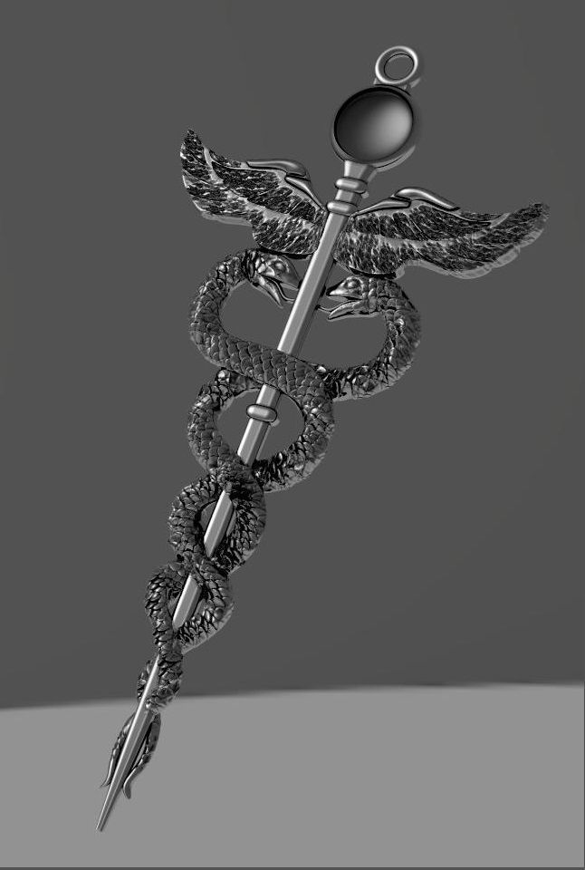 pendant caduceus 3D print model_3
