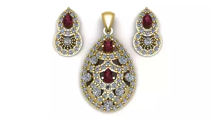 Stylish Diamond Pendant And Earring 3d Printable Model