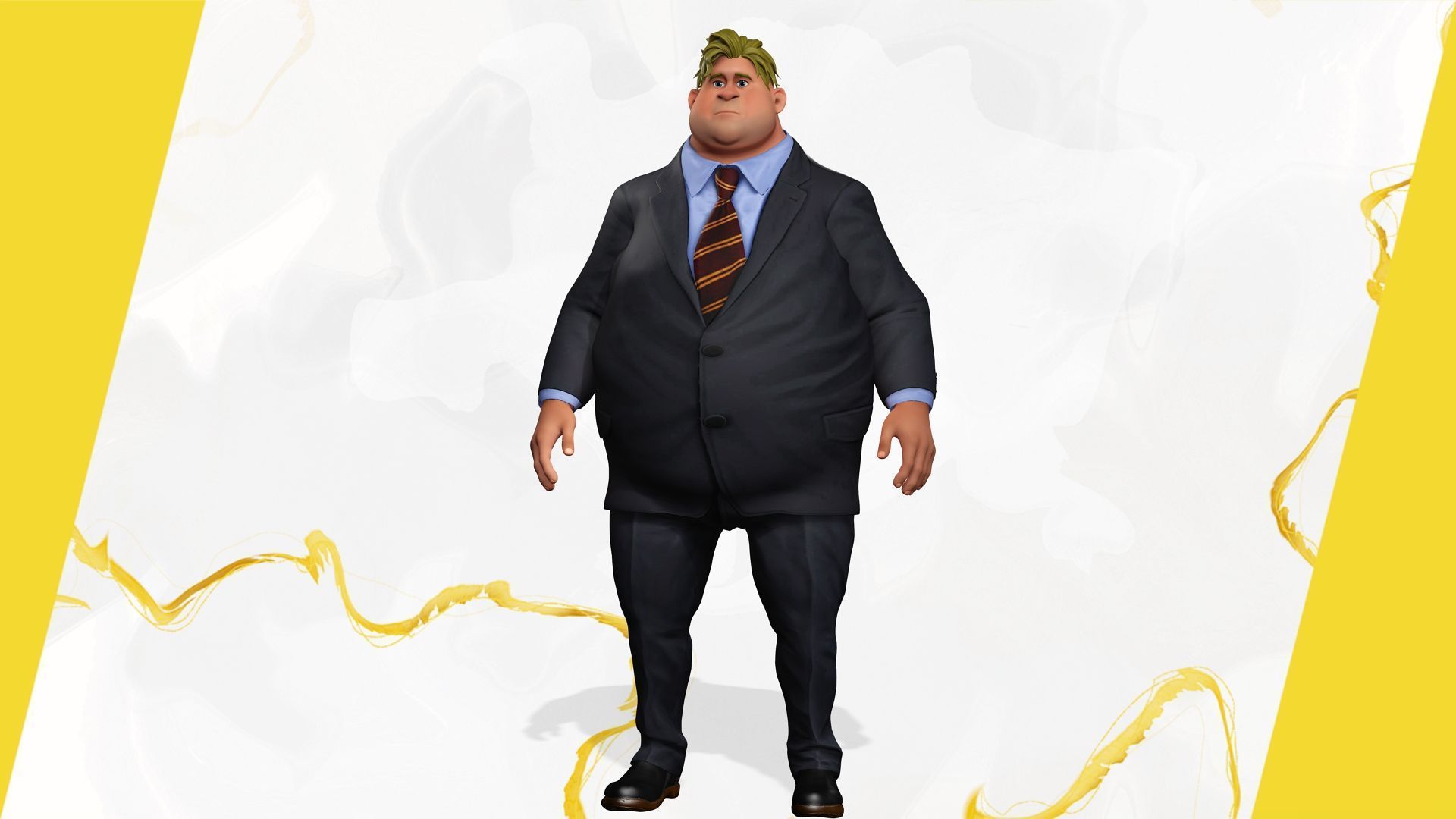 Big Cartoon Professional Businessman in Plus Size Suit 3D Low-poly 3D model_10