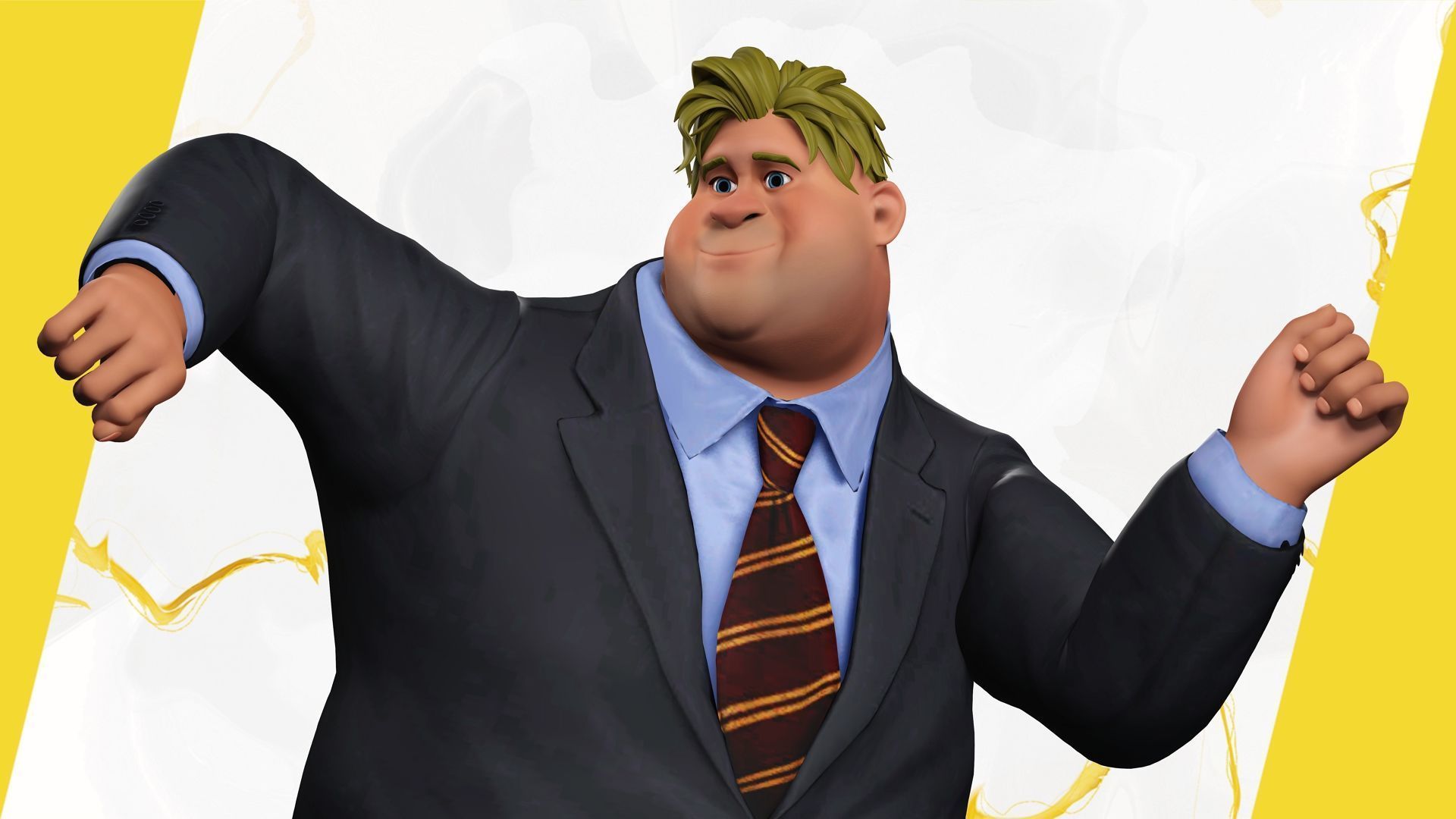 Big Cartoon Professional Businessman in Plus Size Suit 3D Low-poly 3D model_15