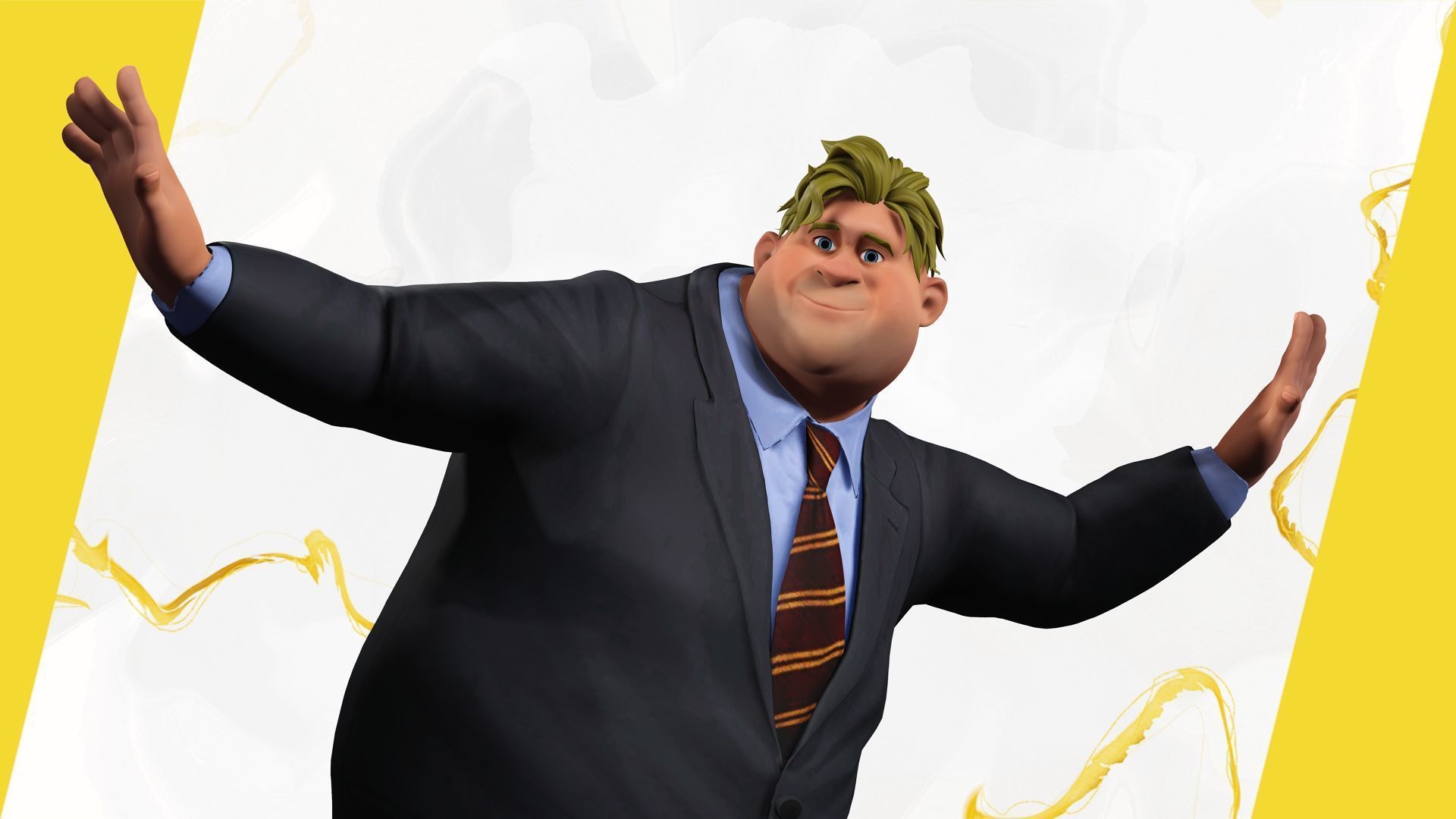 Big Cartoon Professional Businessman in Plus Size Suit 3D Low-poly 3D model_11
