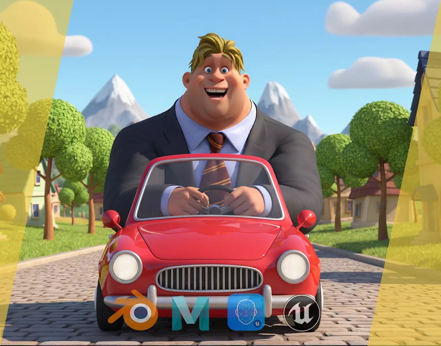 Big Cartoon Professional Businessman in Plus Size Suit 3D Low-poly 3D model_0