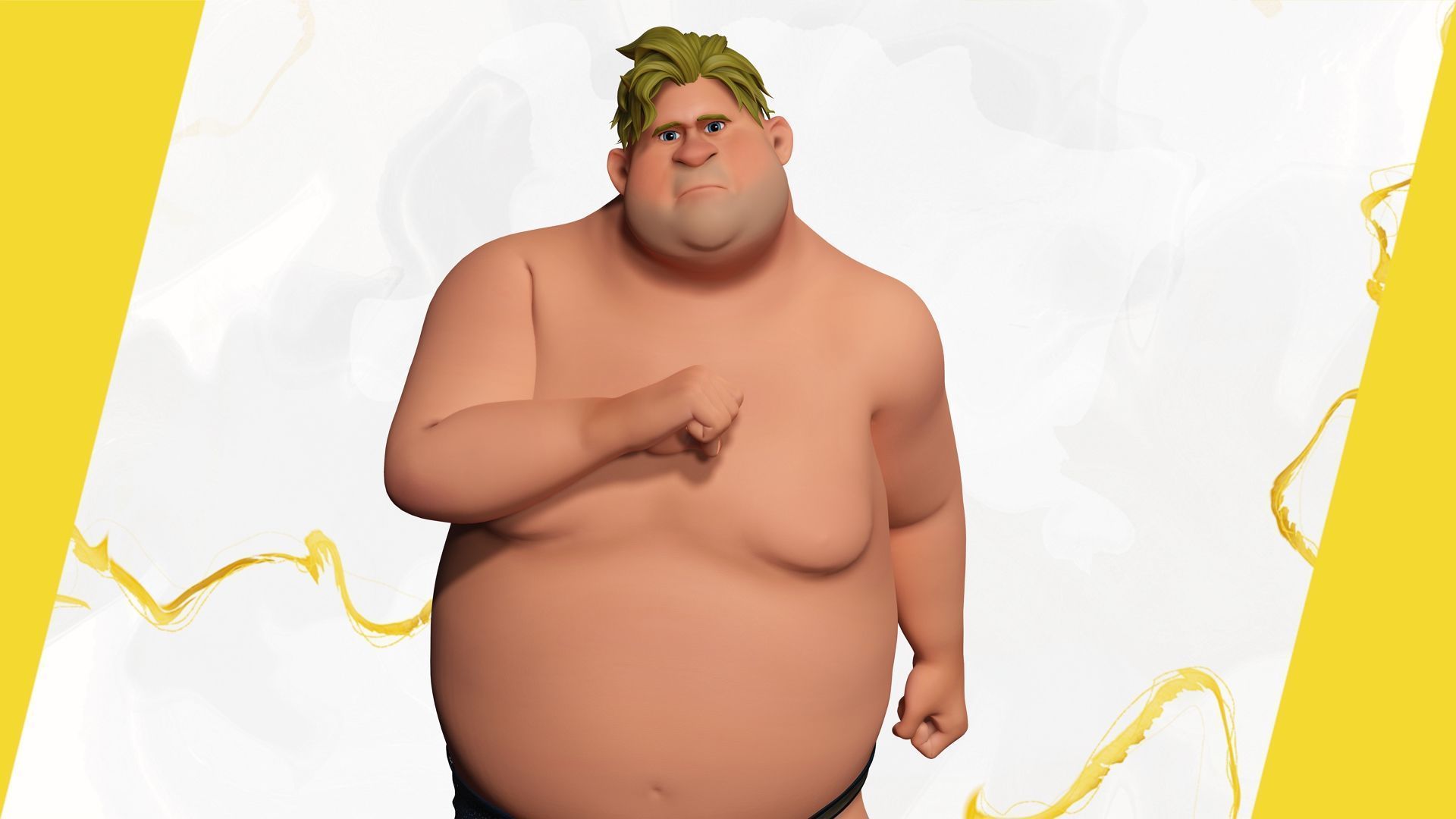 Chubby  Stylized Wrestling Warrior Ready for Fight Low-poly 3D model_14