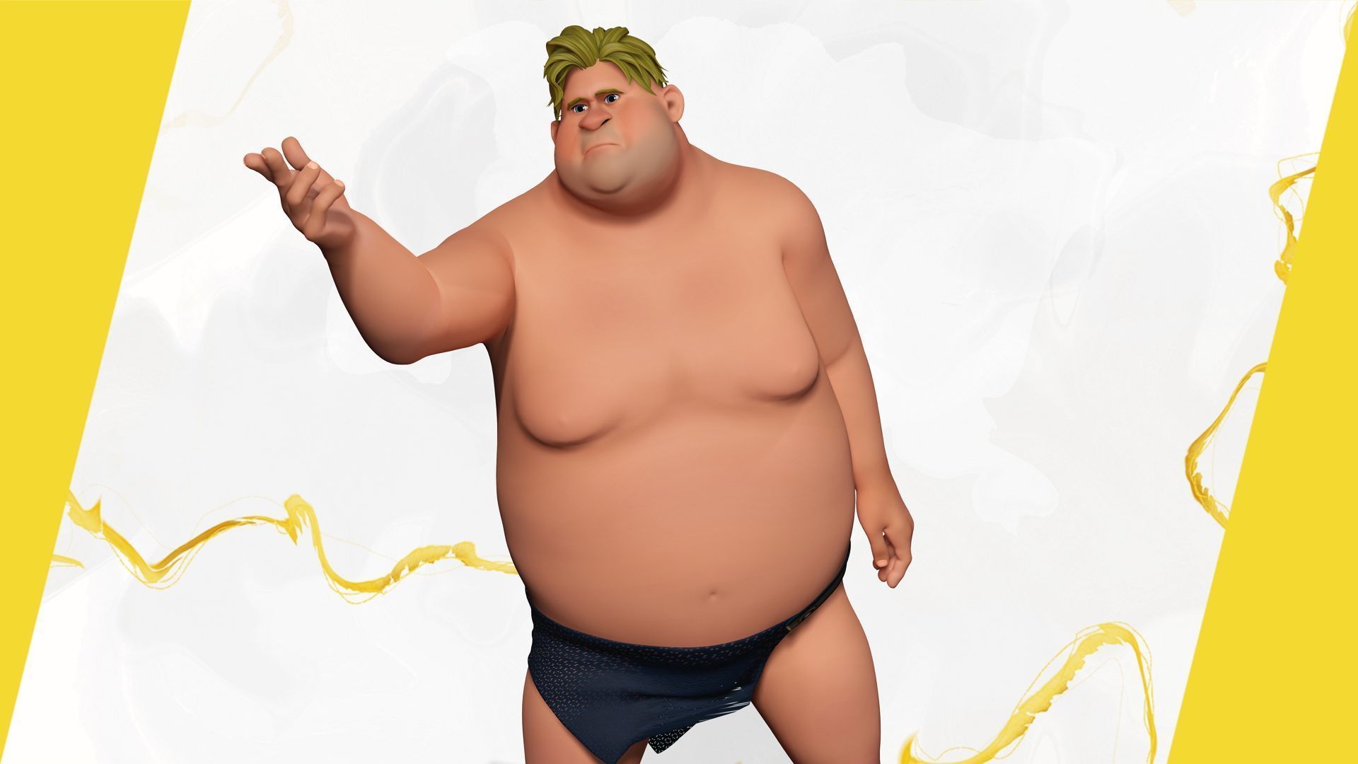 Chubby  Stylized Wrestling Warrior Ready for Fight Low-poly 3D model_7