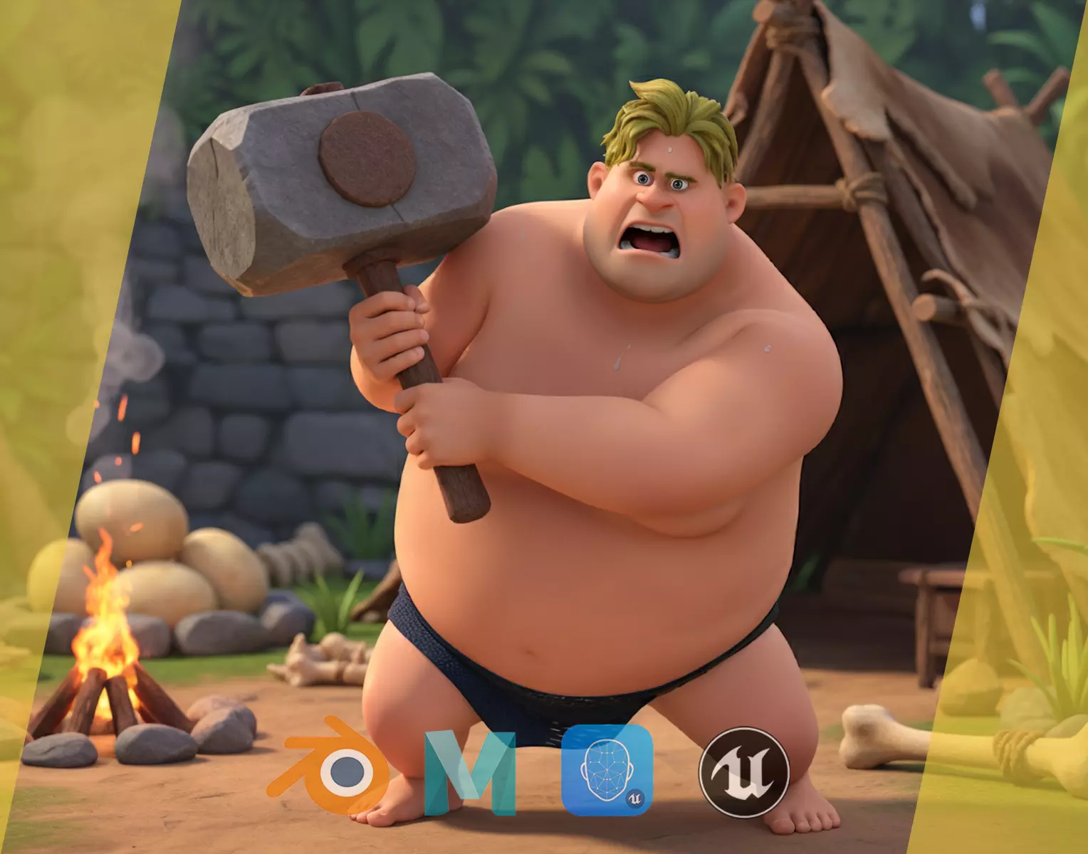 Chubby  Stylized Wrestling Warrior Ready for Fight Low-poly 3D model_0