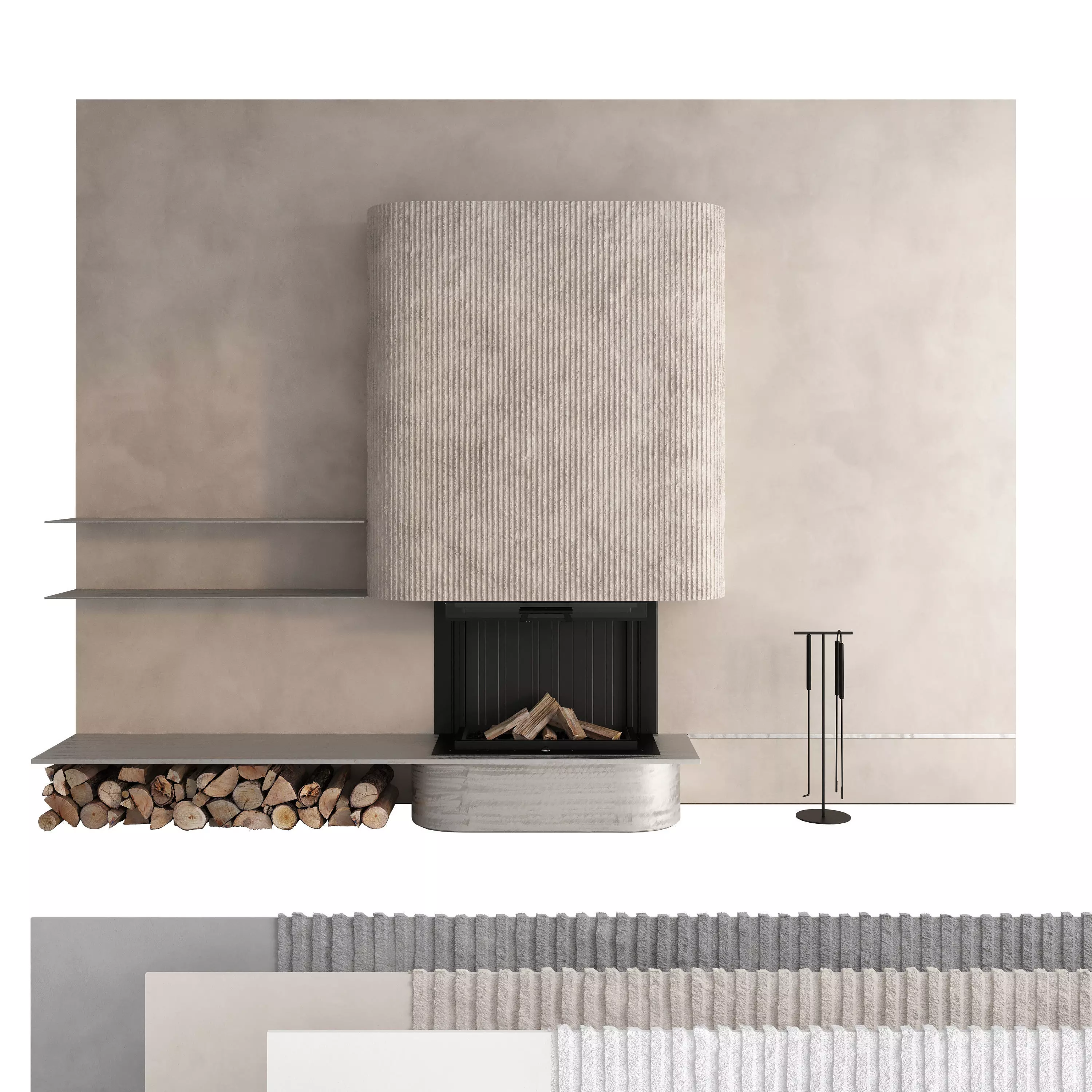 Decorative wall with fireplace set 63 3D model_0