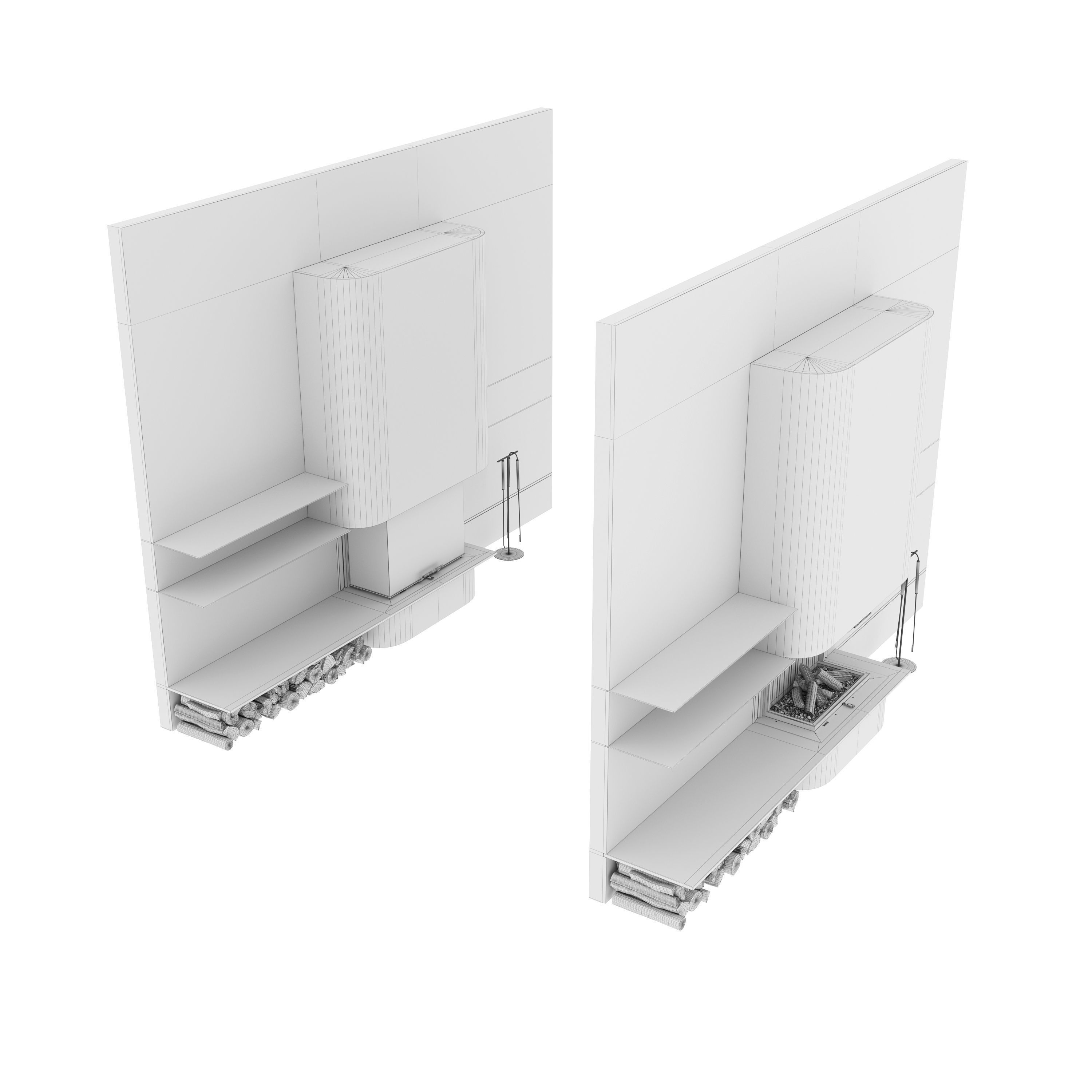 Decorative wall with fireplace set 63 3D model_6