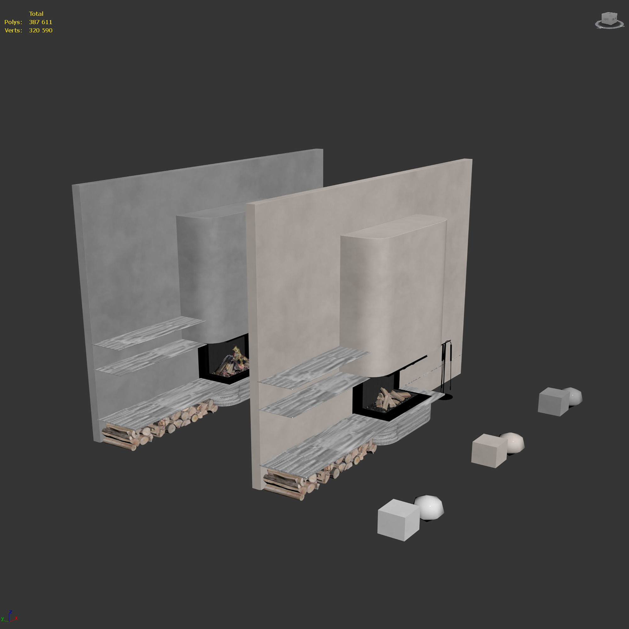 Decorative wall with fireplace set 63 3D model_7