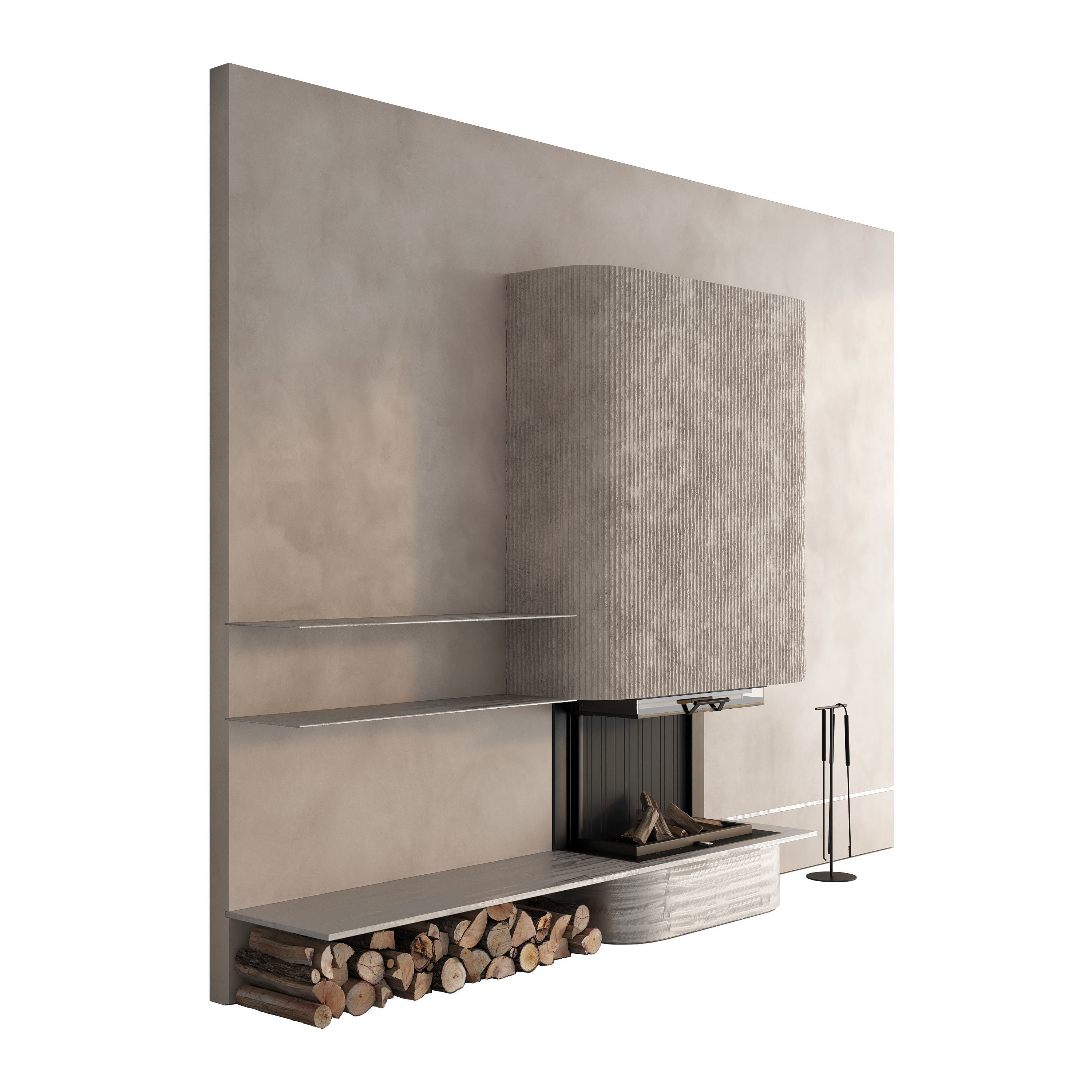 Decorative wall with fireplace set 63 3D model_1