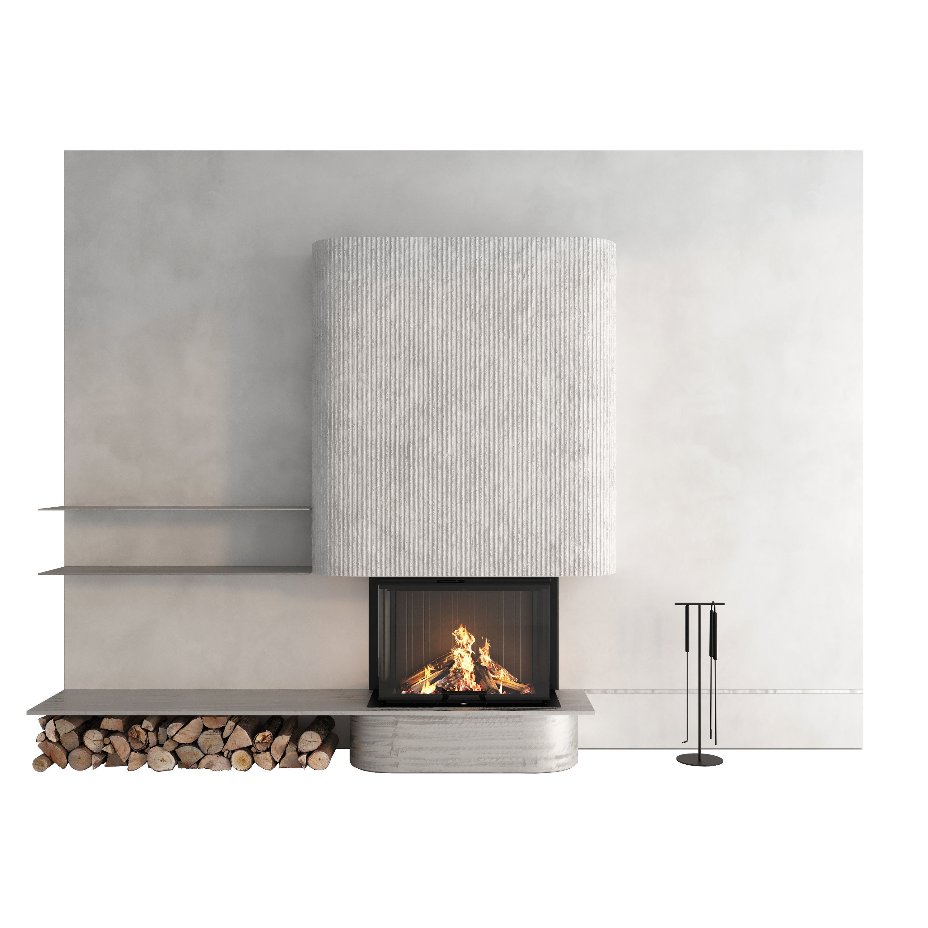 Decorative wall with fireplace set 63 3D model_2