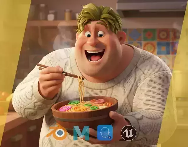 3D model Funny fat man character winter style