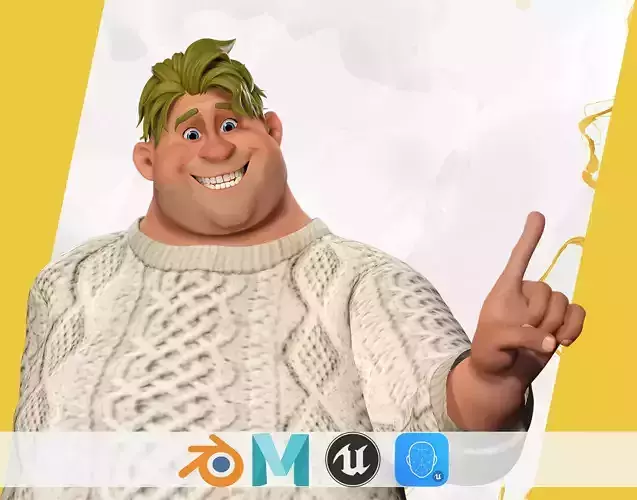 3D model Funny fat man character winter style Low-poly 3D model