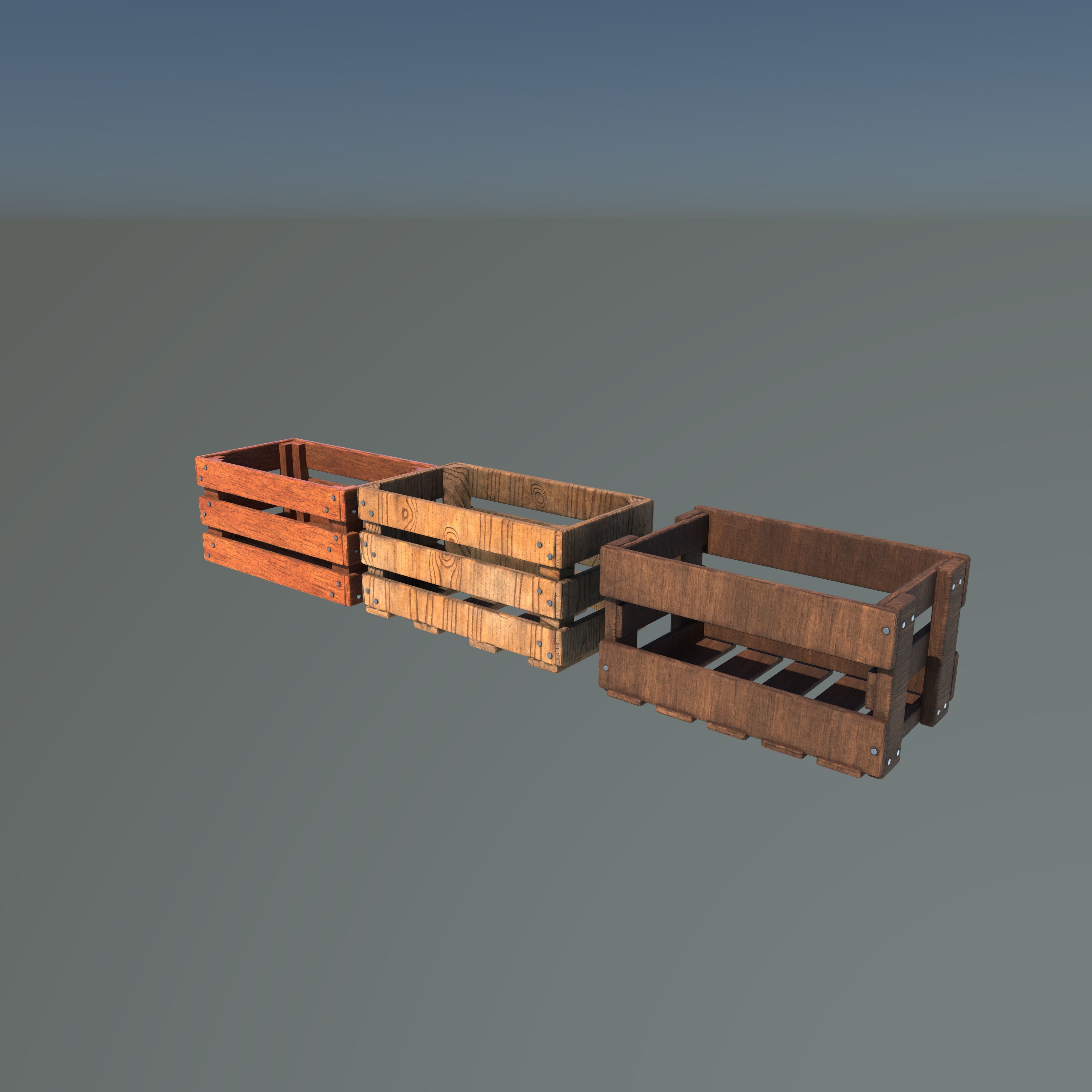 wooden fruit crate 3D model_3