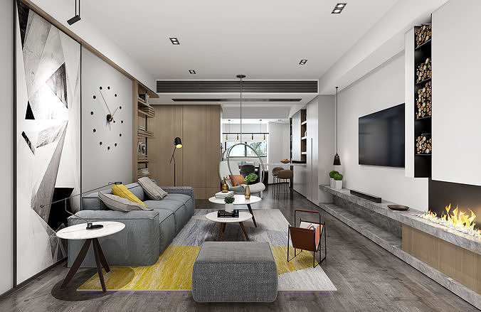 Luxury apartment living room 100 3D model