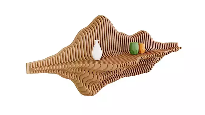 Parametric Wavy Wooden shelf Decor 01- wood cutting machines 3D model
