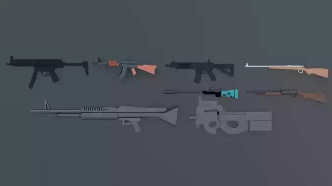 3d low poly guns