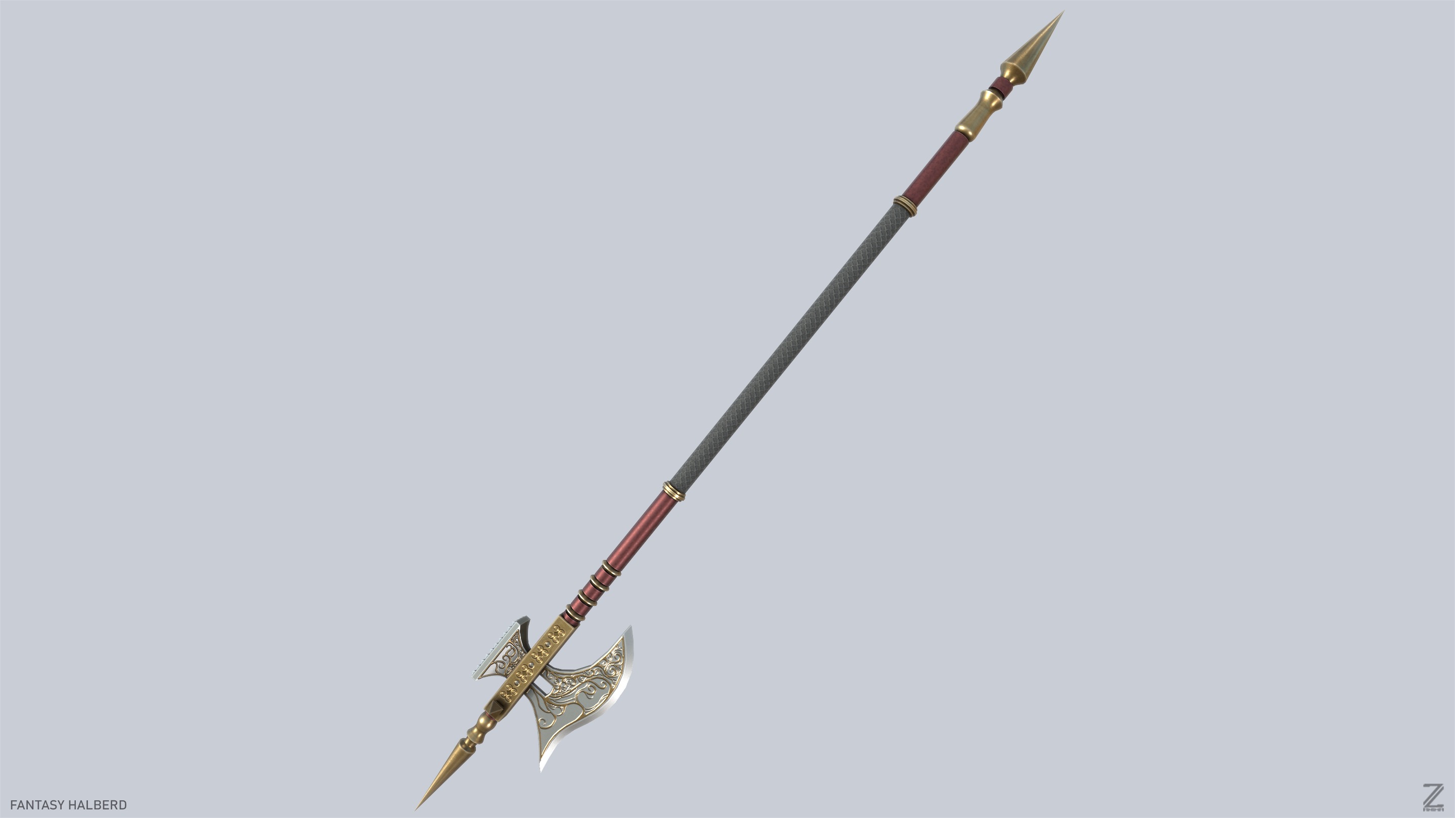 Fantasy halberd Low-poly 3D model_7