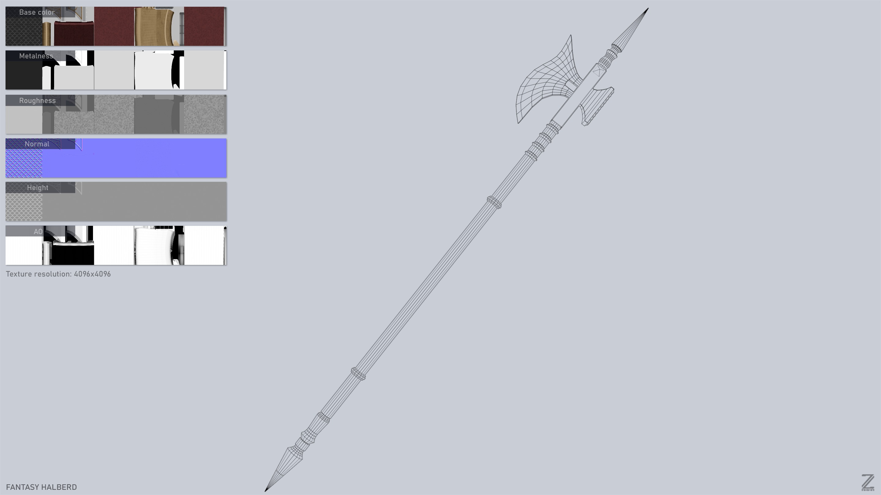 Fantasy halberd Low-poly 3D model_3