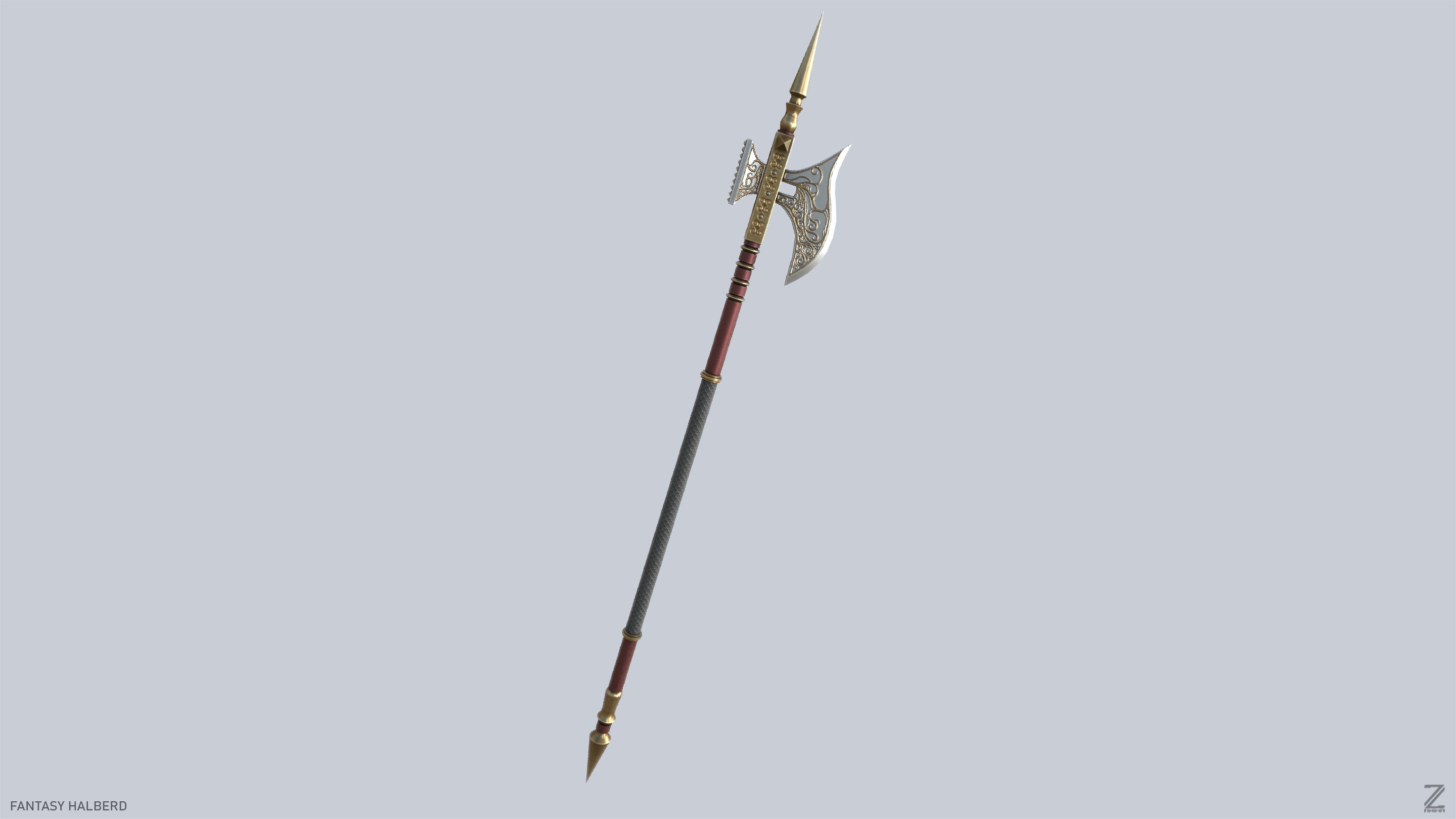 Fantasy halberd Low-poly 3D model_5