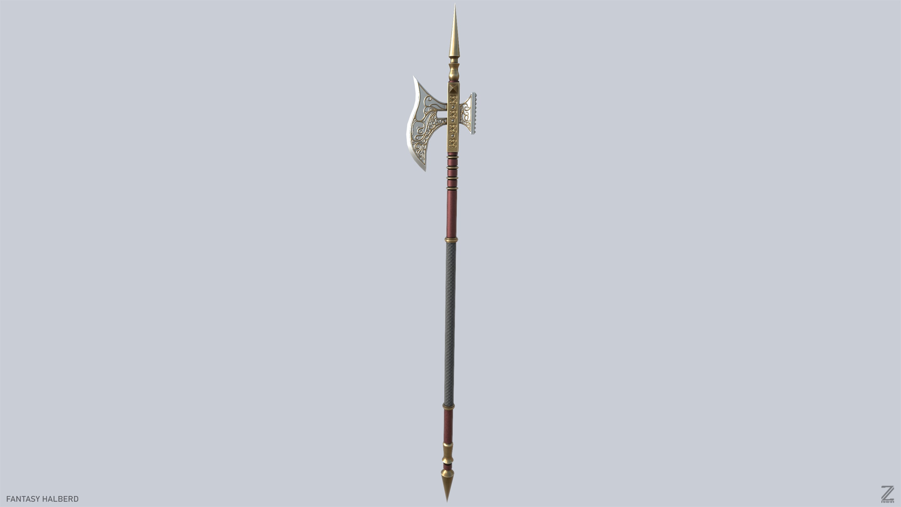 Fantasy halberd Low-poly 3D model_2