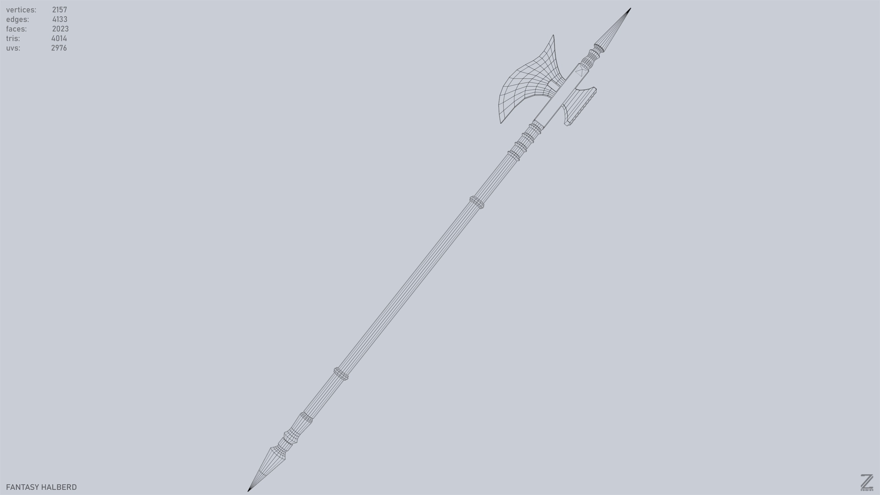Fantasy halberd Low-poly 3D model_15