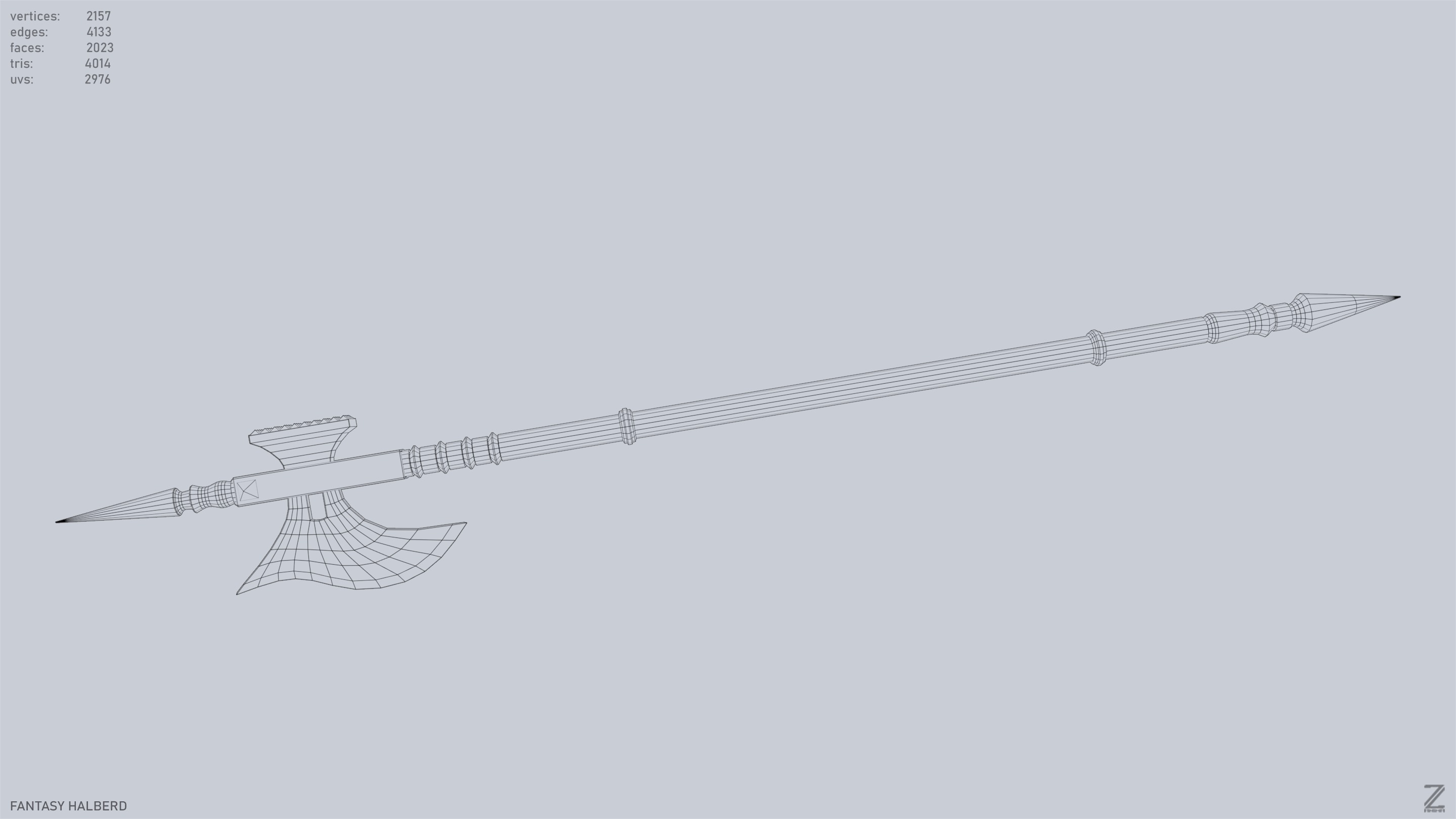 Fantasy halberd Low-poly 3D model_13