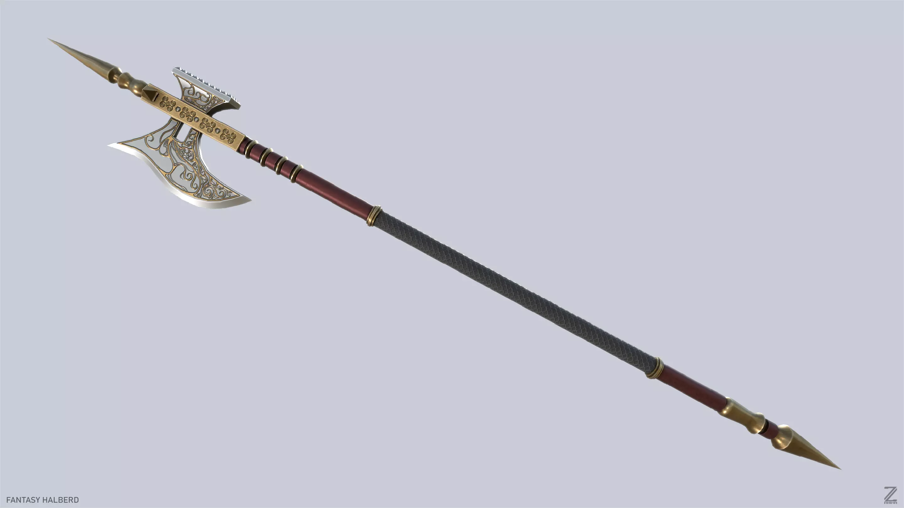 Fantasy halberd Low-poly 3D model_0