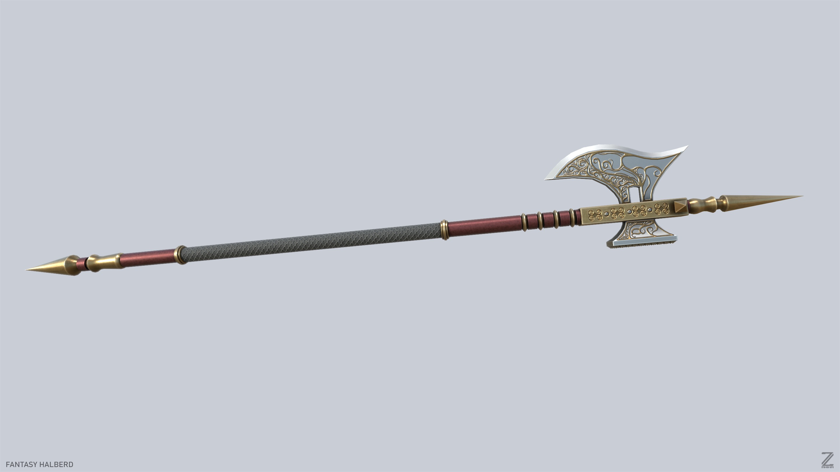 Fantasy halberd Low-poly 3D model_4