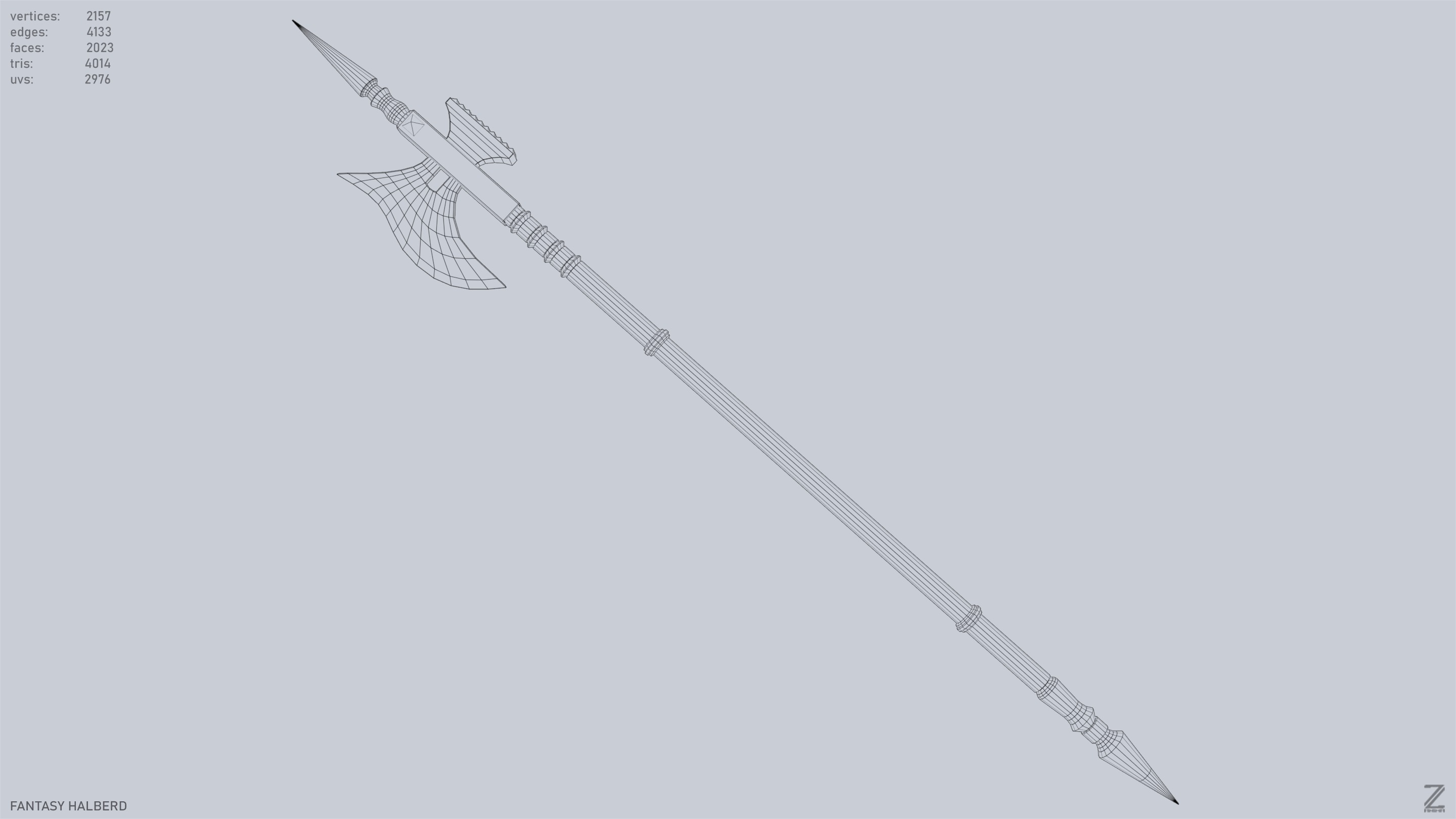 Fantasy halberd Low-poly 3D model_14