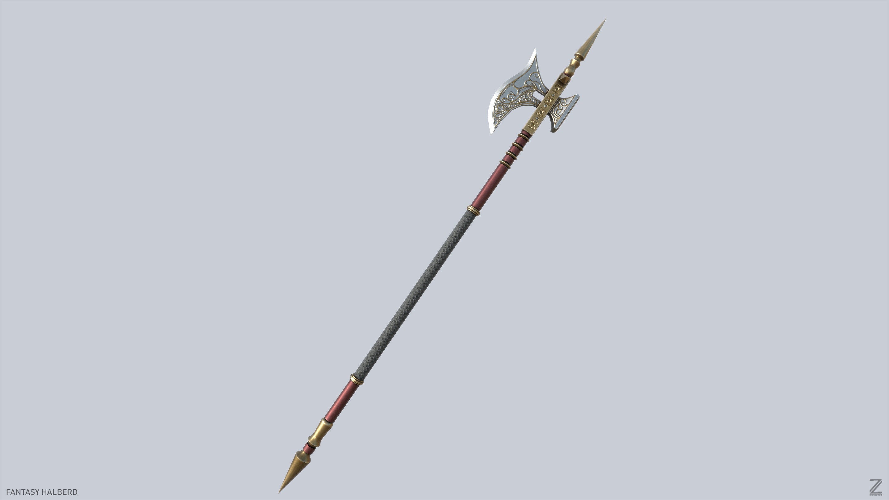 Fantasy halberd Low-poly 3D model_6