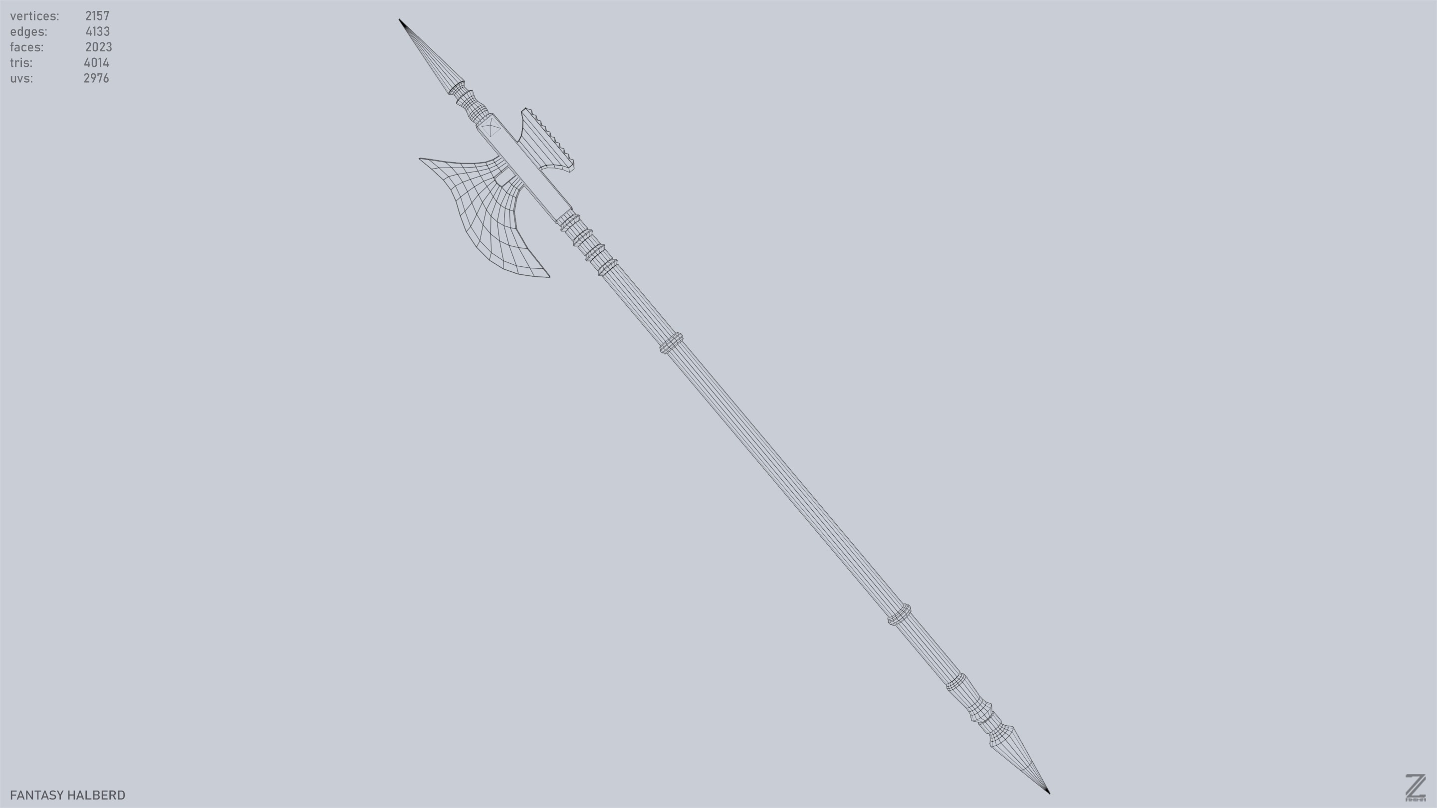 Fantasy halberd Low-poly 3D model_10