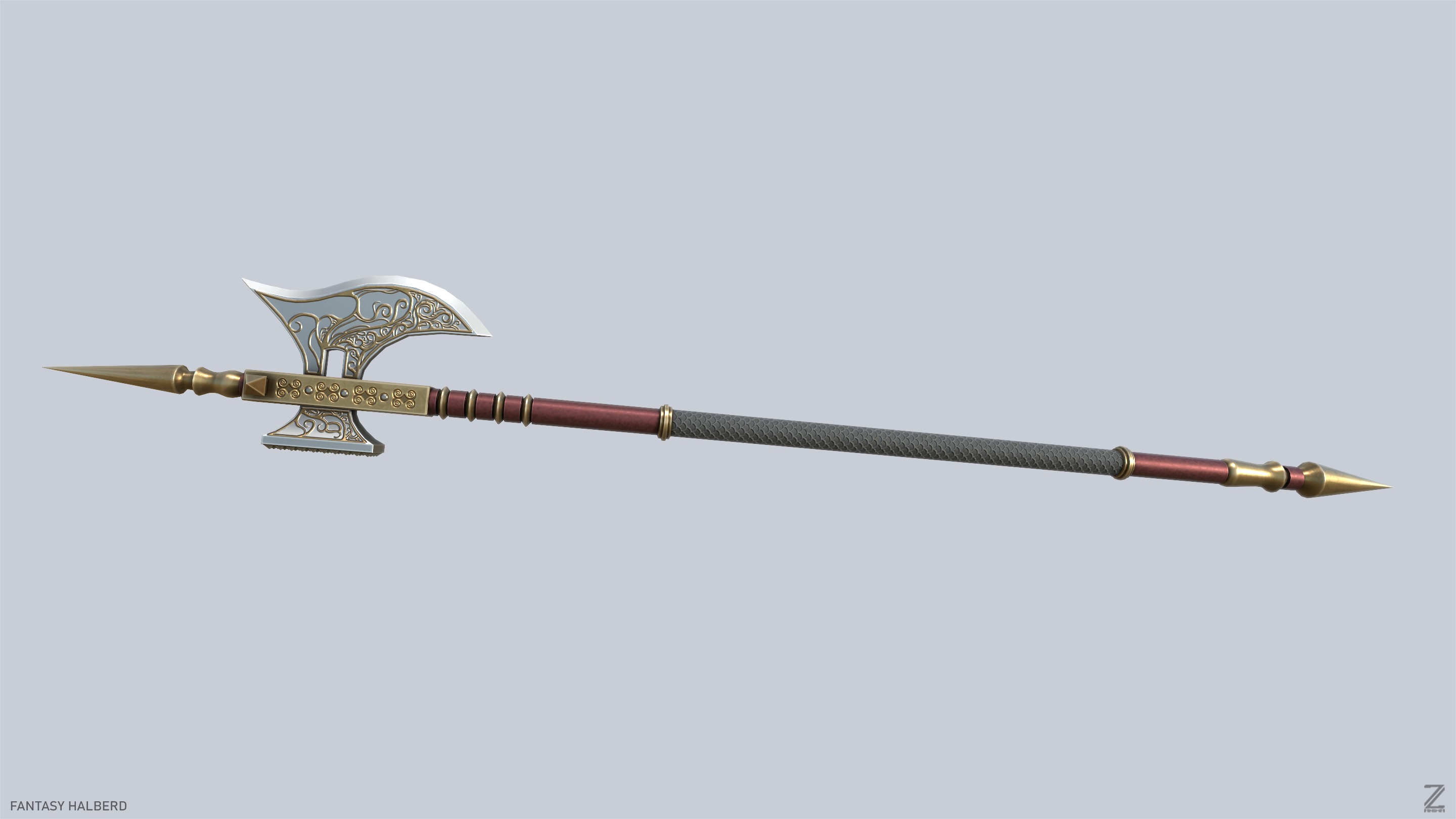 Fantasy halberd Low-poly 3D model_8