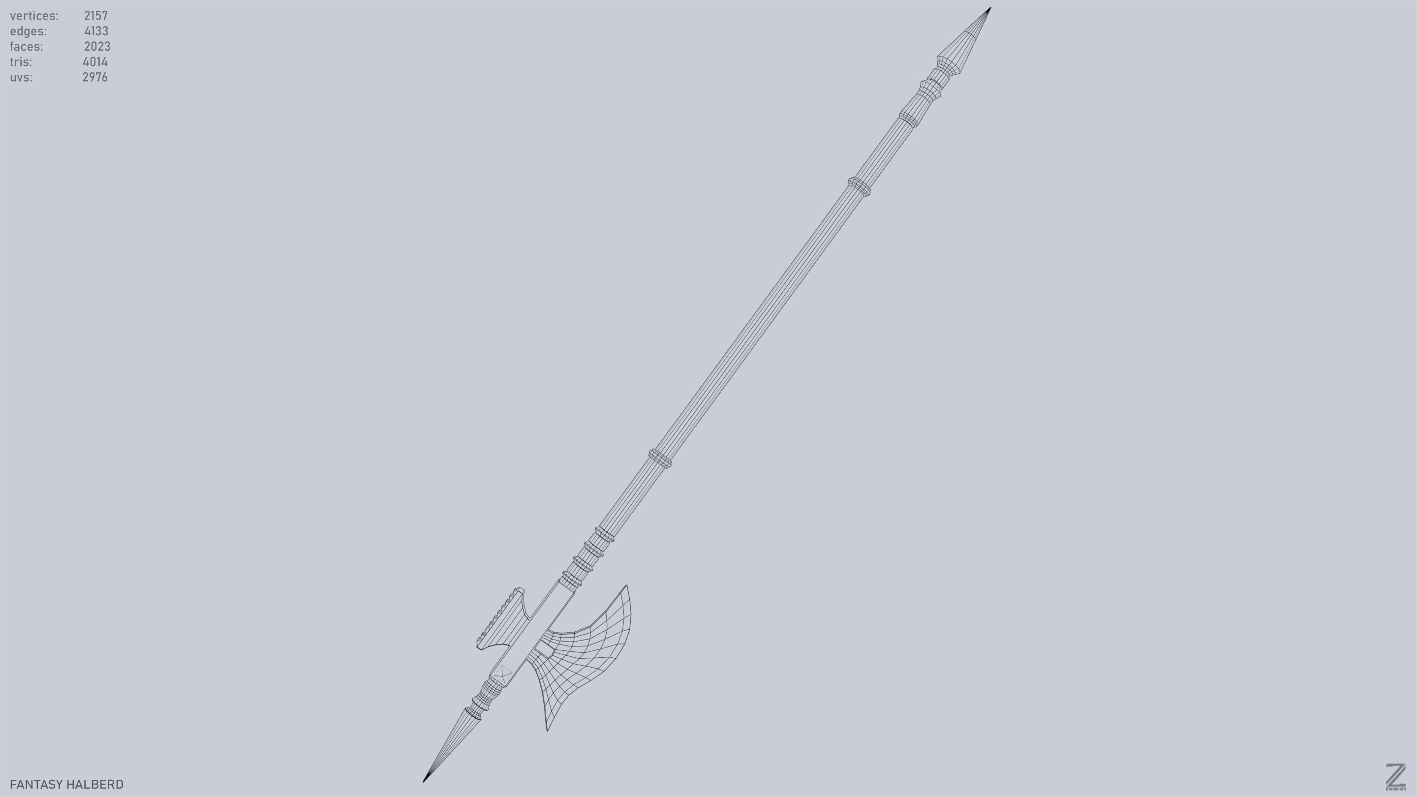 Fantasy halberd Low-poly 3D model_12