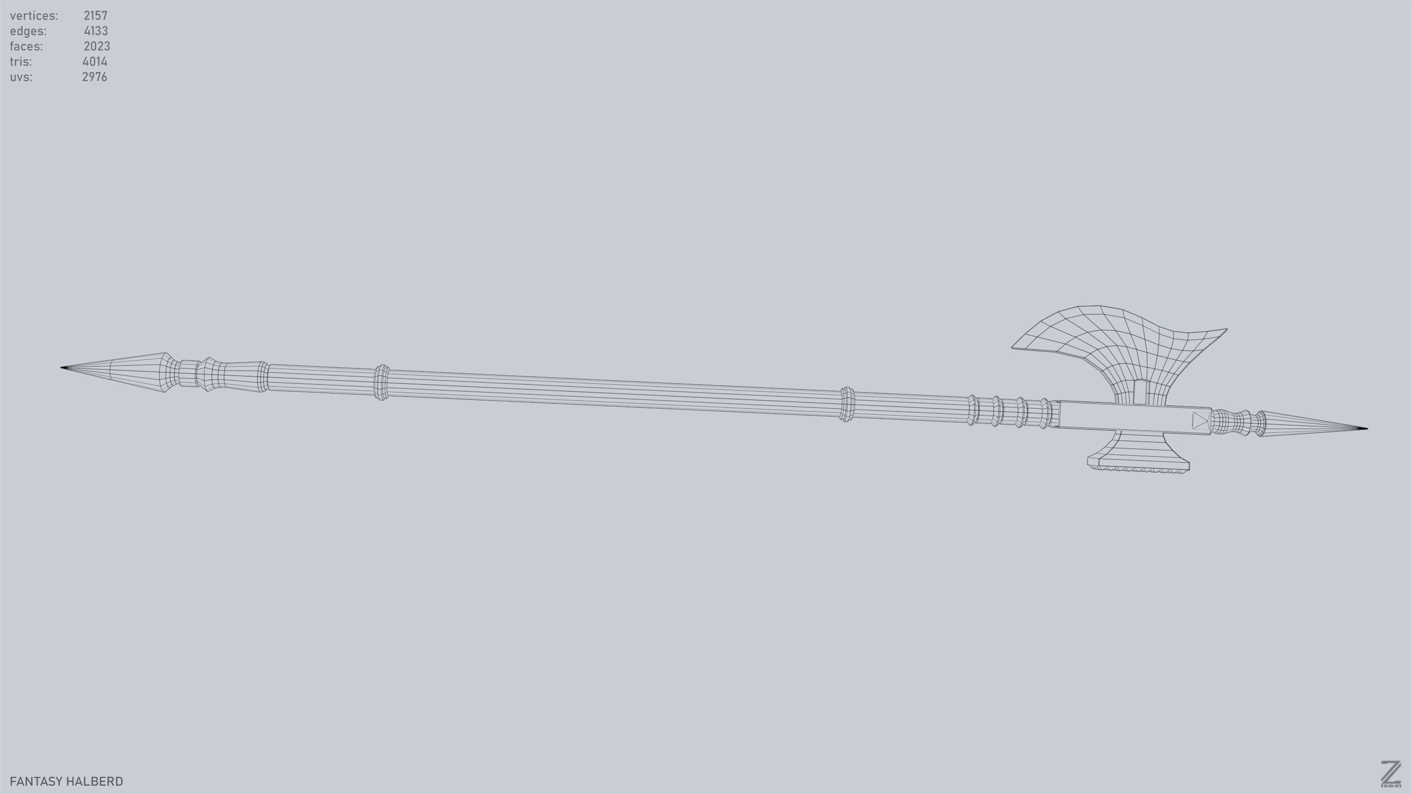 Fantasy halberd Low-poly 3D model_11