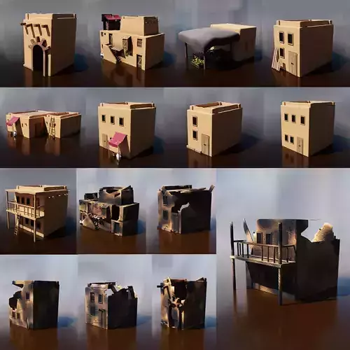 Arabic Ruin Houses Desert Building Combo for Low Poly 3D Models