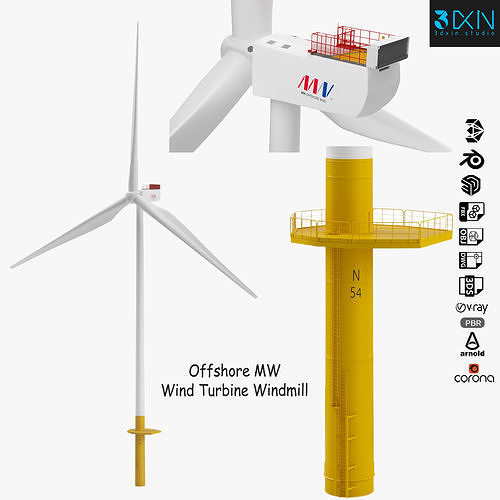 Wind Turbine Offshore MW Windmill 3D model