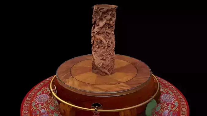 Chinese wood carving column 