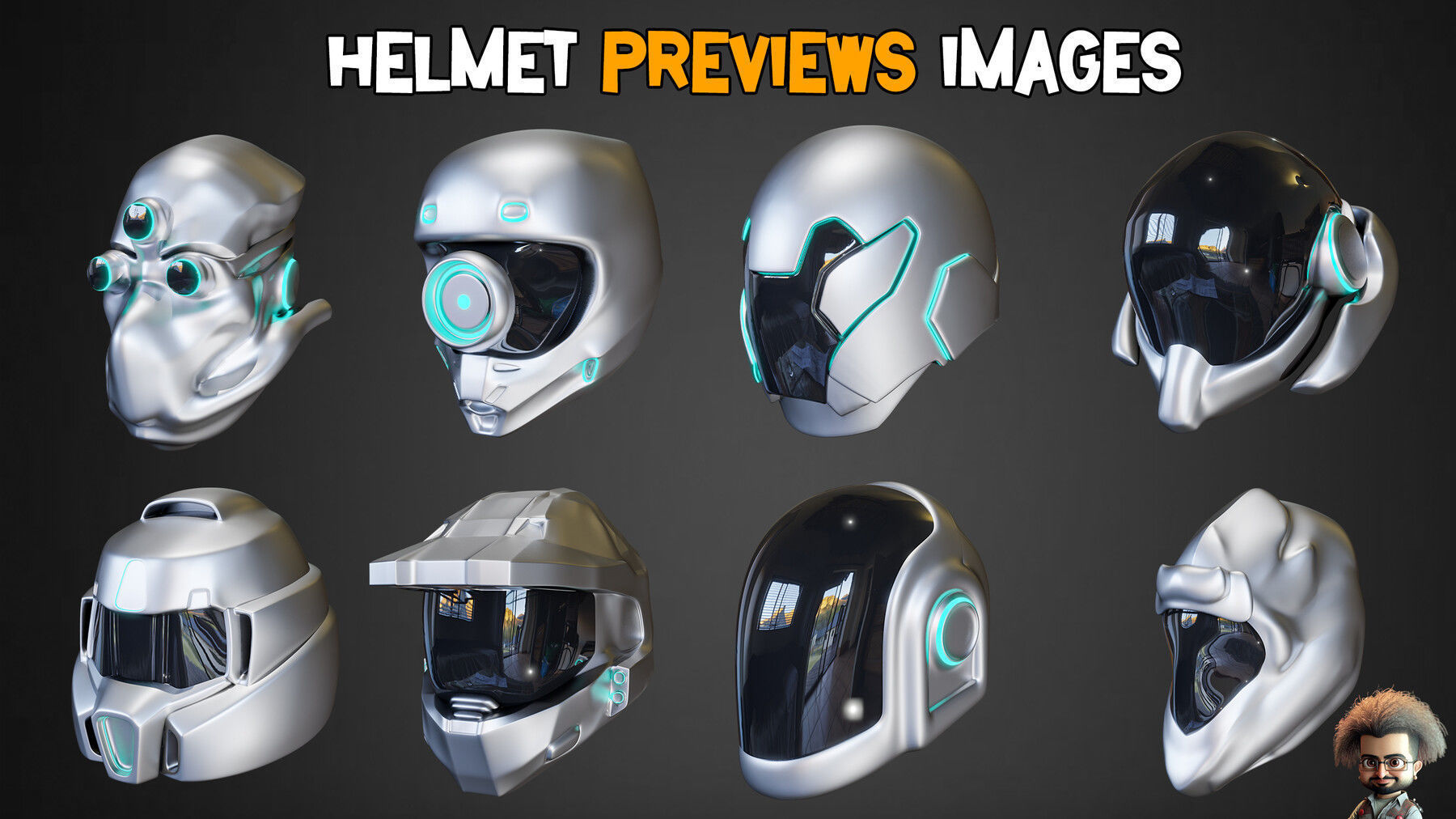 30 Sci-Fi Helmets Base Mesh and Textures Low-poly 3D model_5
