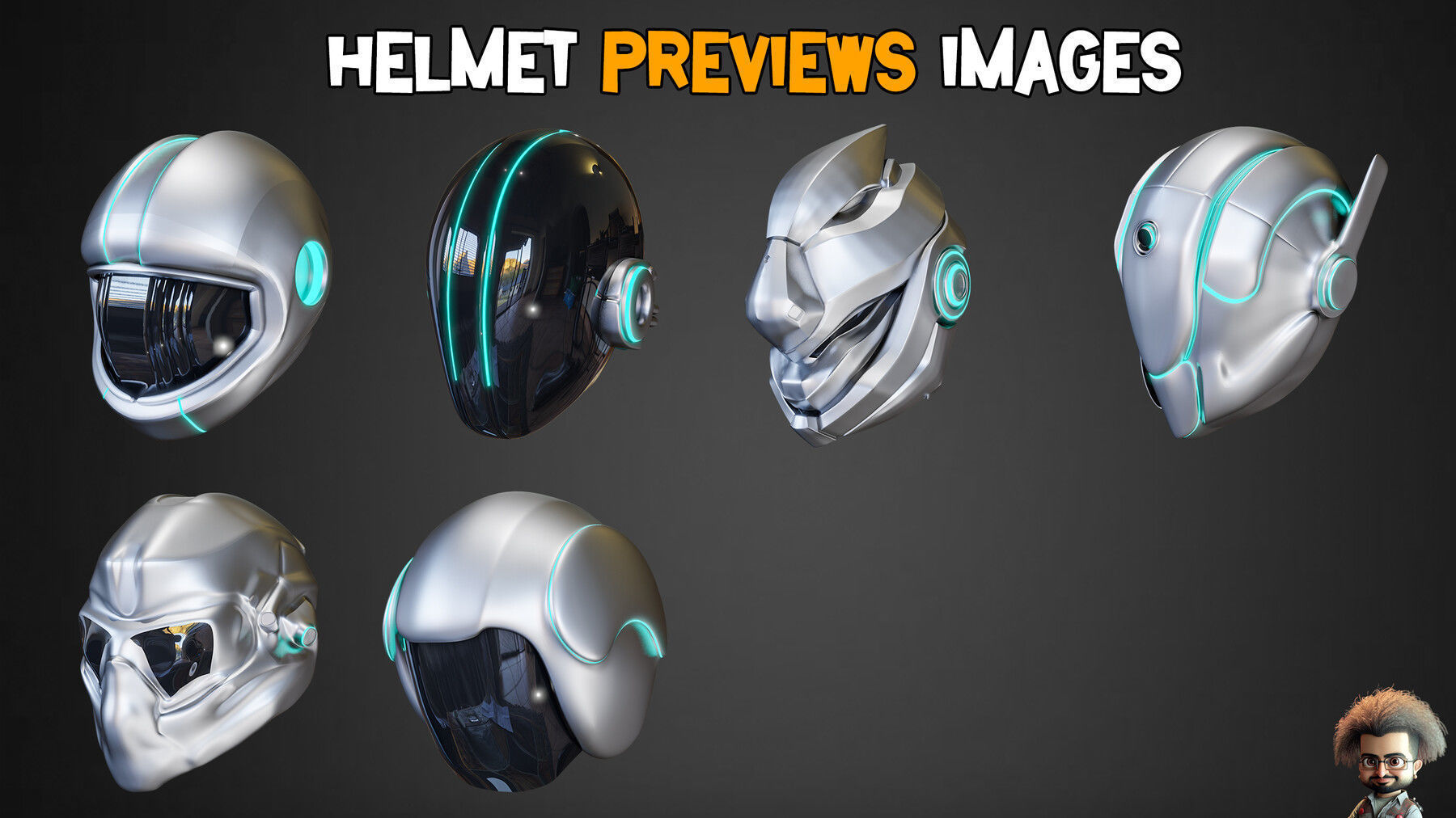 30 Sci-Fi Helmets Base Mesh and Textures Low-poly 3D model_6