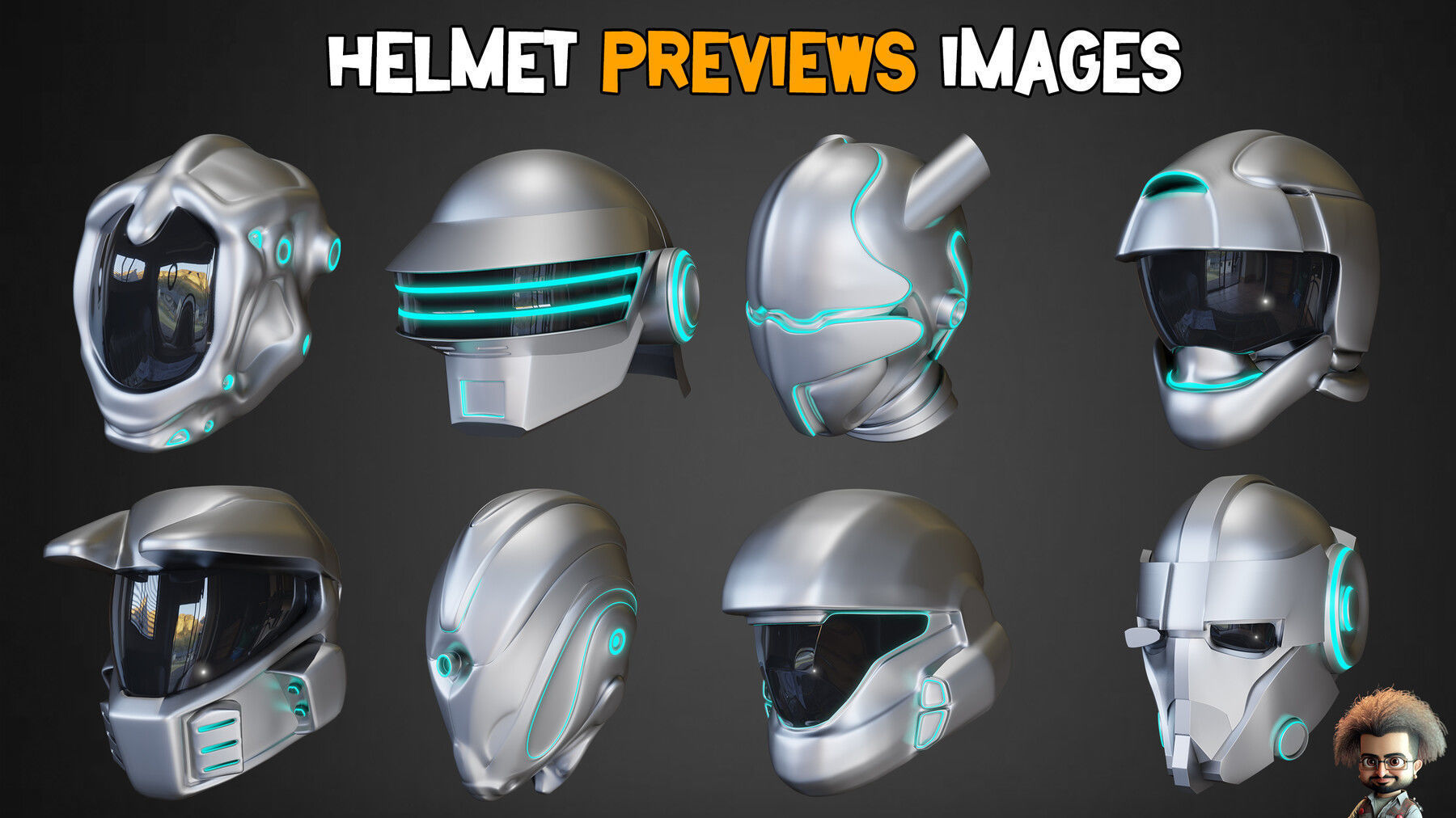 30 Sci-Fi Helmets Base Mesh and Textures Low-poly 3D model_3