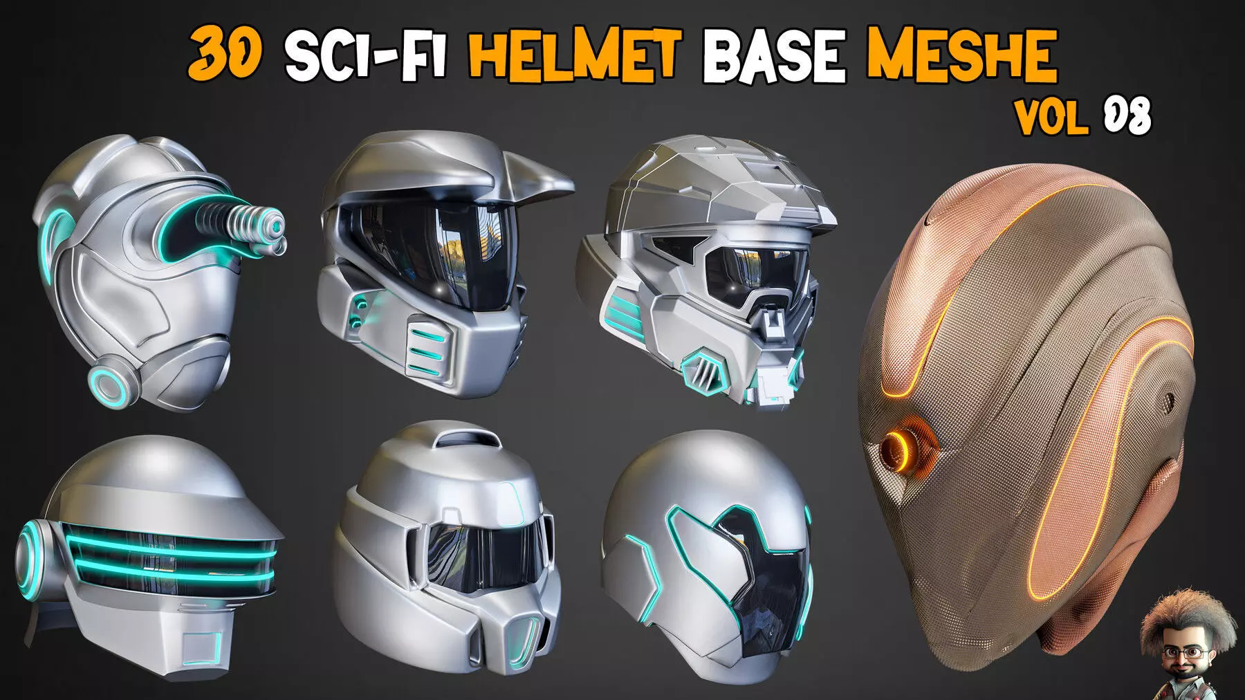 30 Sci-Fi Helmets Base Mesh and Textures Low-poly 3D model_0