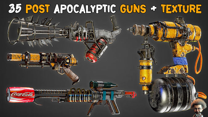 35 Post Apocalyptic Guns with 4K Texture Low-poly 3D model