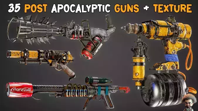 35 Post Apocalyptic Guns with 4K Texture Low-poly 3D model
